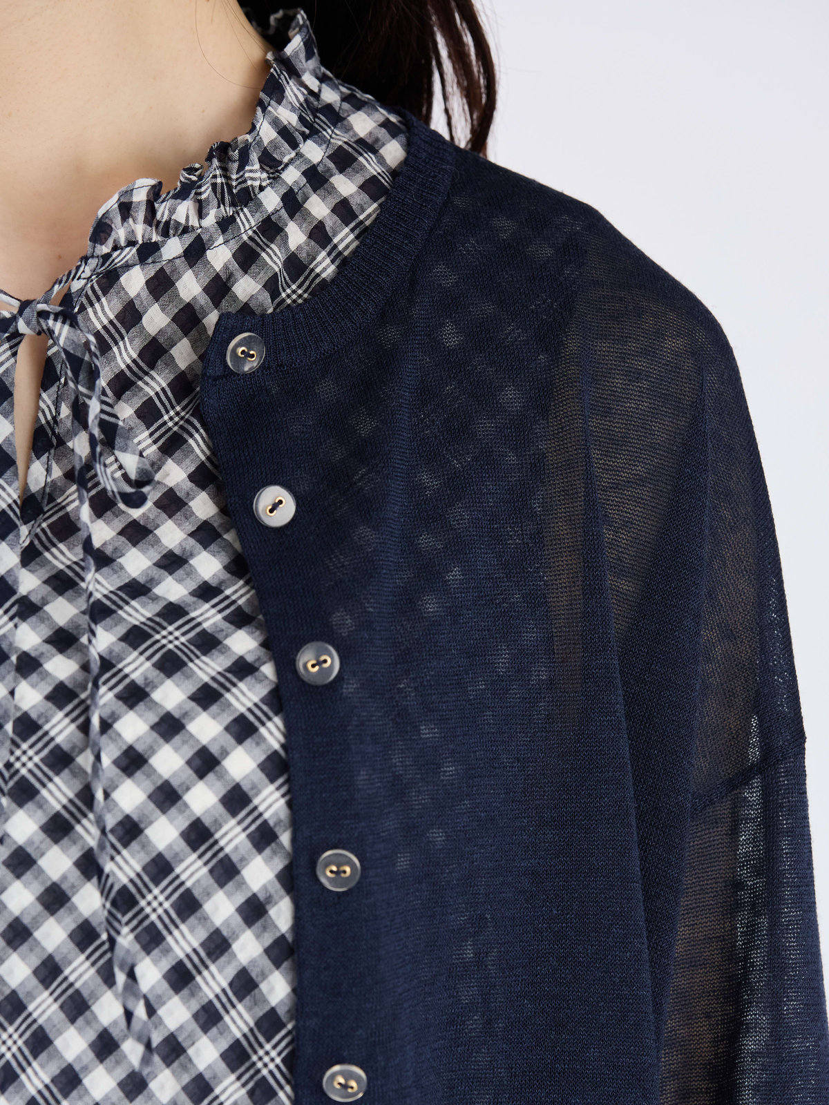 To b. by agnès b. シアー ニット ロングスリーブ カーディガン ネイビー