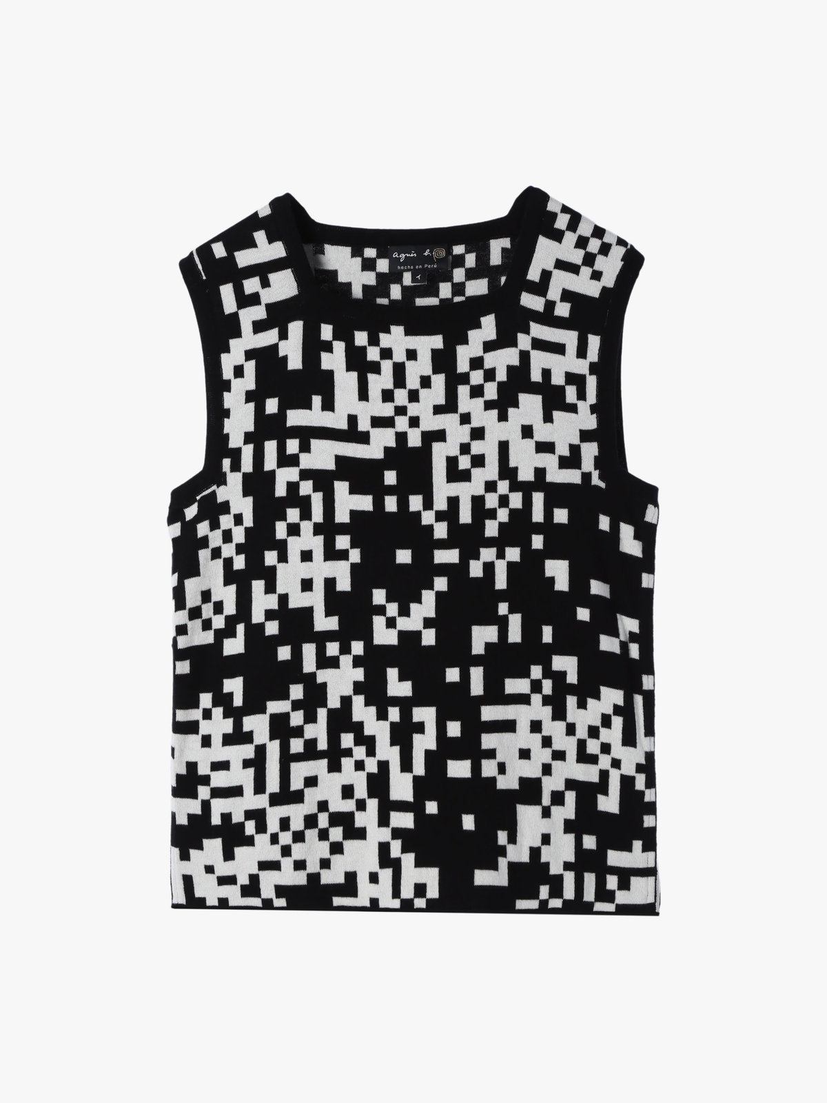 FEMME ウィメンズ コットン ノースリーブ スクエアネック プルオーバー ”Pixel” ブラック
