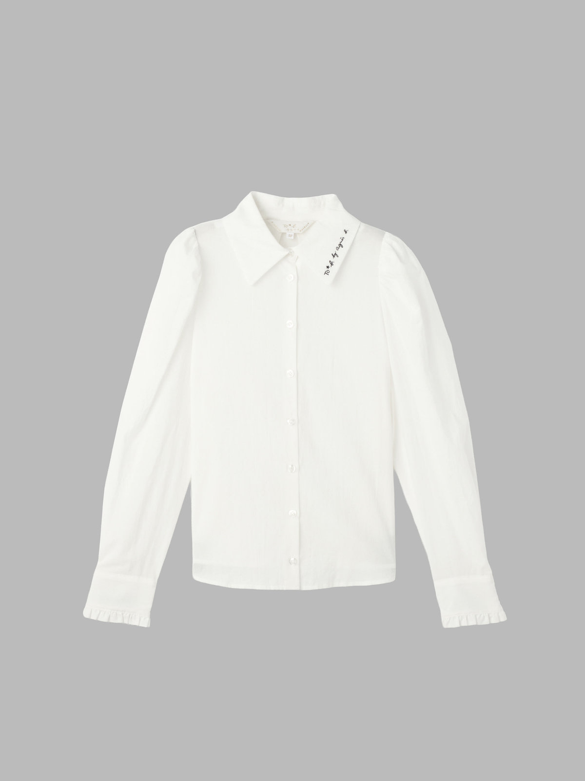 To b. by agnès b. ロゴ刺繍 ボリュームスリーブ ブラウス ホワイト
