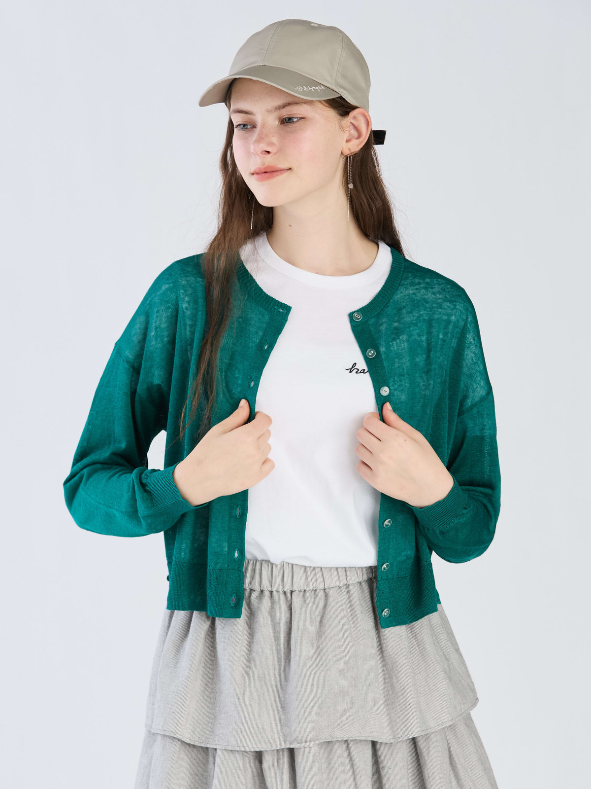 To b. by agnès b. シアーニット カーディガン グリーン