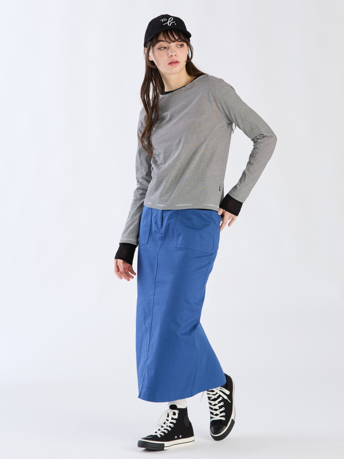 To b. by agnès b. 【Outlet】コットンストレッチチノスカート ブルー