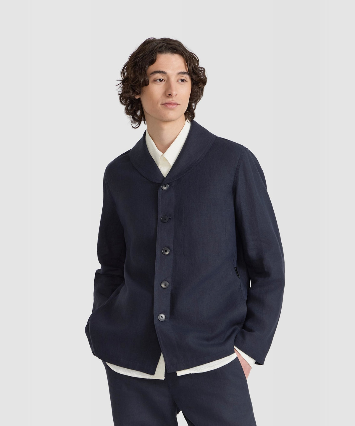 HOMME メンズ メンズ リネン ショールカラー ジャケット "Loritz" ブルー系その他