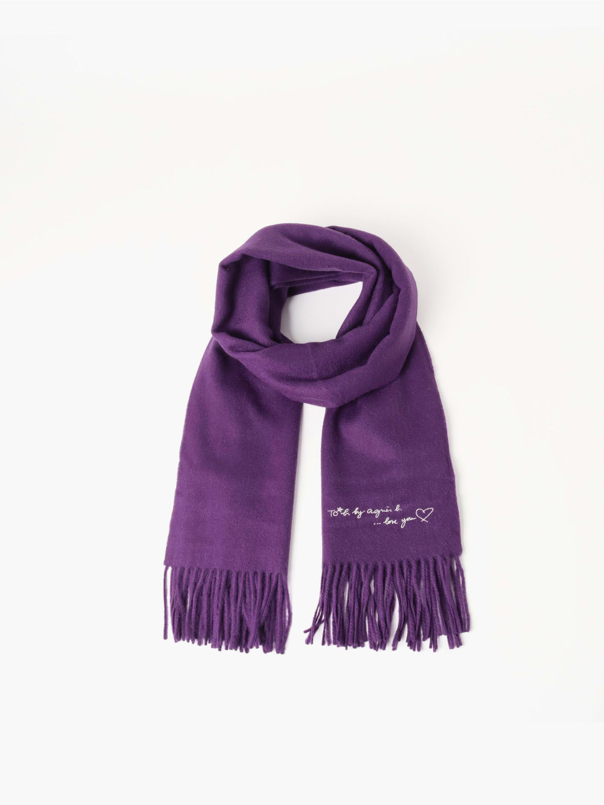 To b. by agnès b. ロゴ刺繍 ウール カシミア マフラー パープル