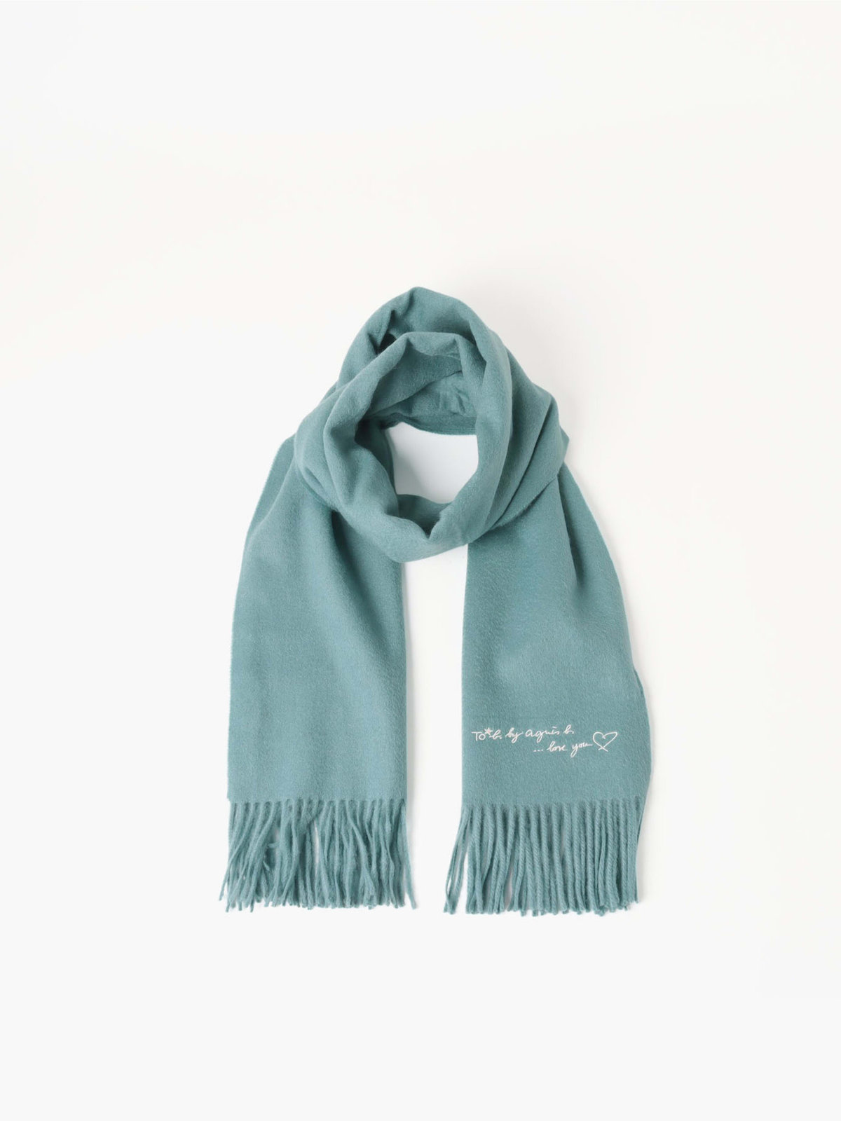 To b. by agnès b. ロゴ刺繍 ウール カシミア マフラー グリーン