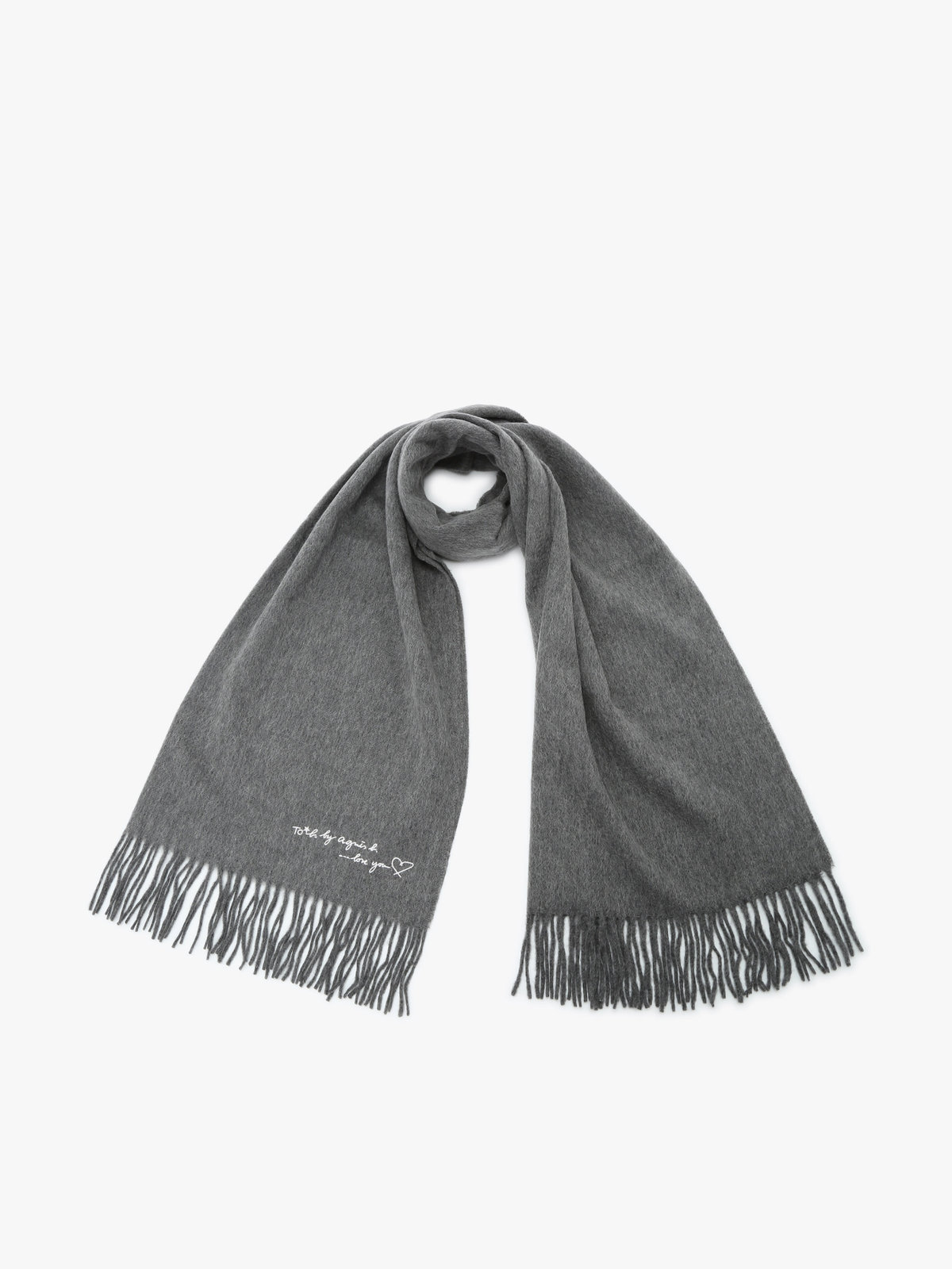 To b. by agnès b. ロゴ刺繍 ウール カシミア マフラー グレー