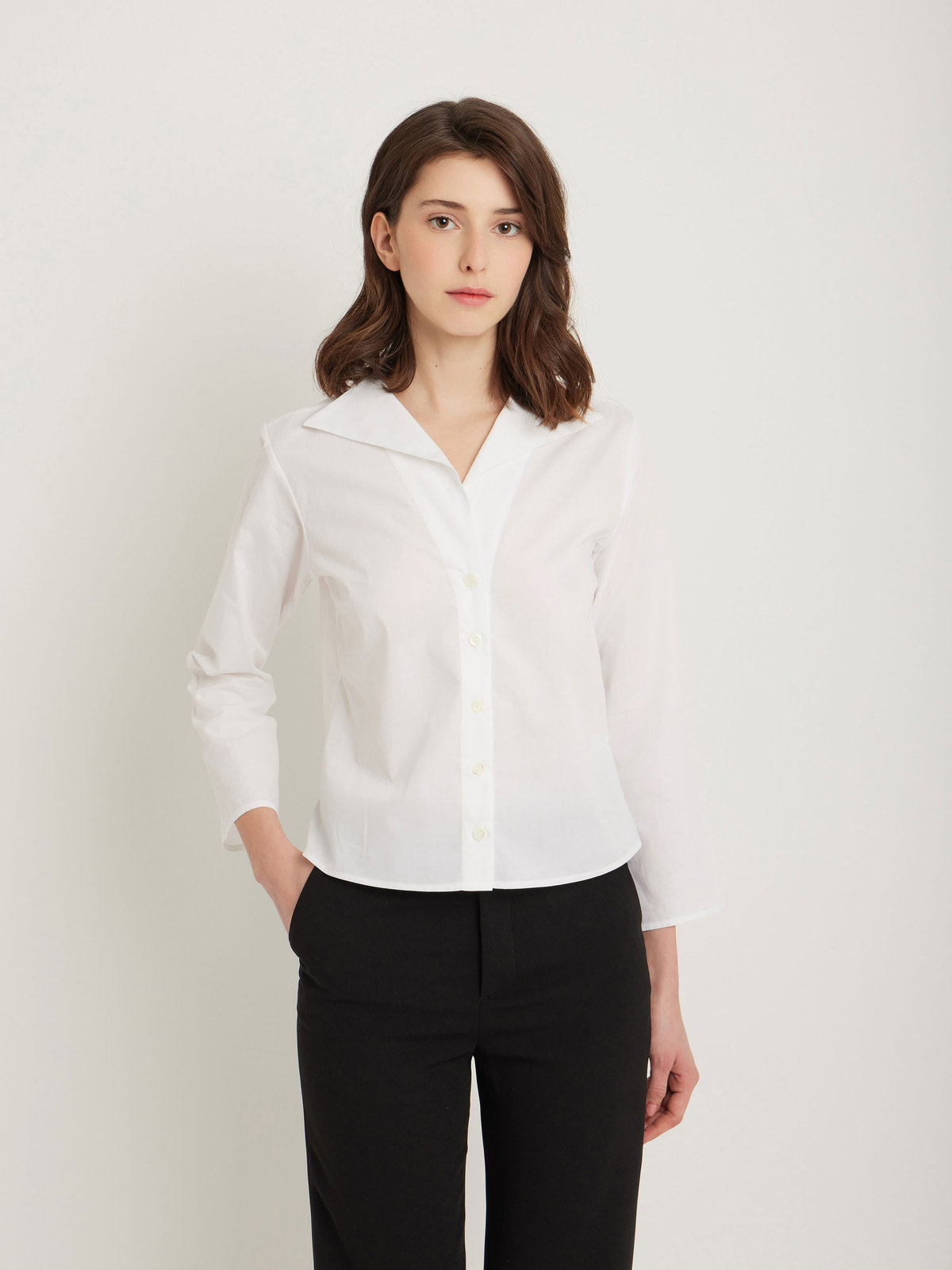 FEMME ウィメンズ 【Outlet】コットンポプリン 七分袖 ブラウス "Zeline" ホワイト