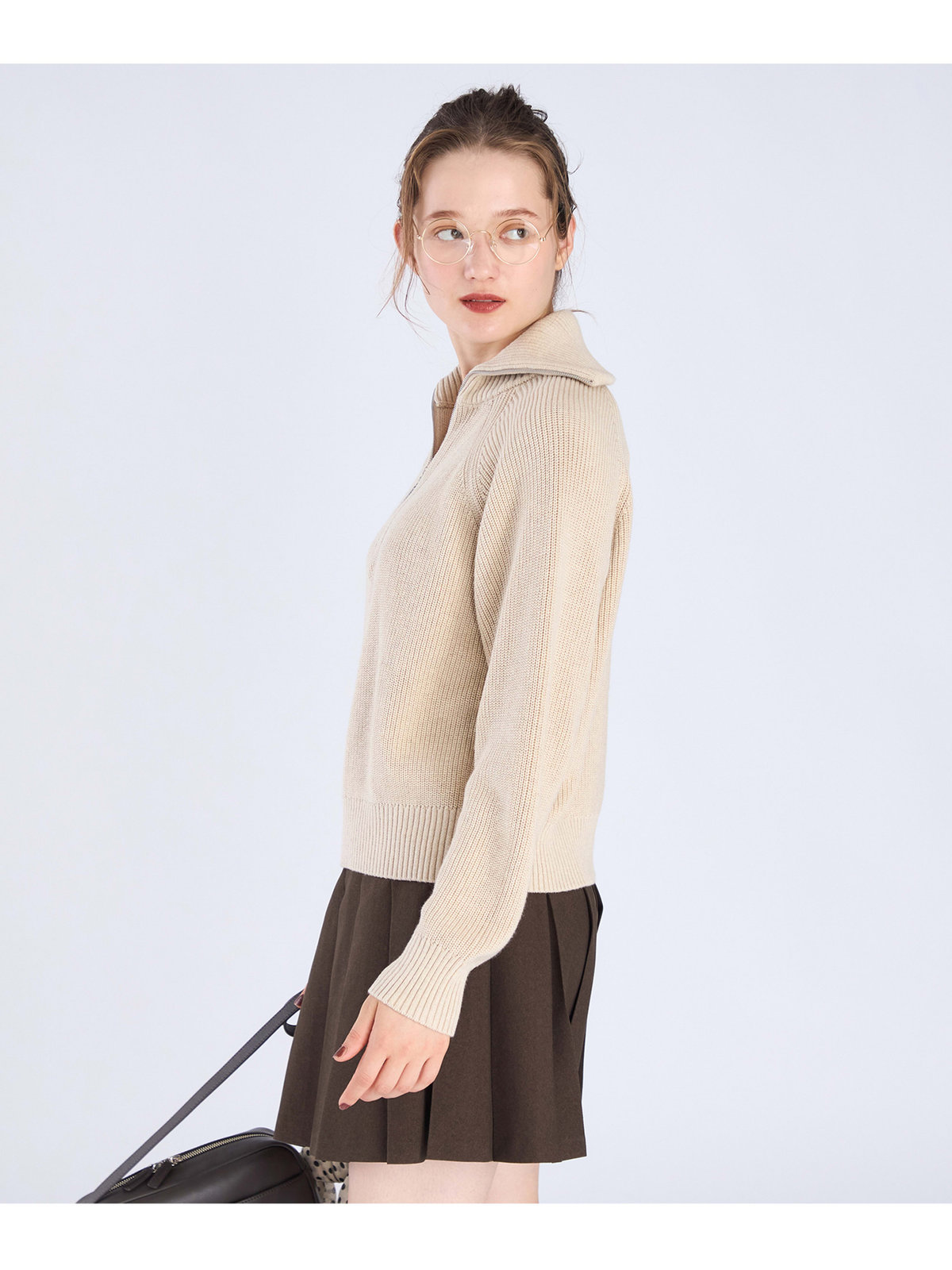 To b. by agnès b. 【Outlet】ハーフジップ ニット プルオーバー ベージュ