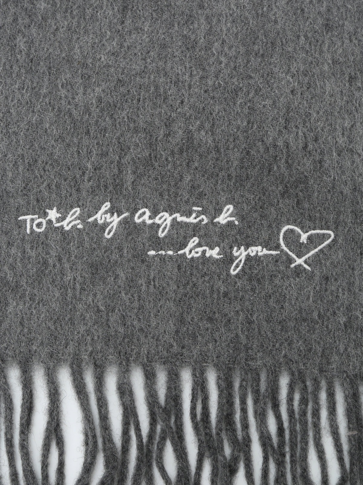 To b. by agnès b. ロゴ刺繍 ウール カシミア マフラー グレー