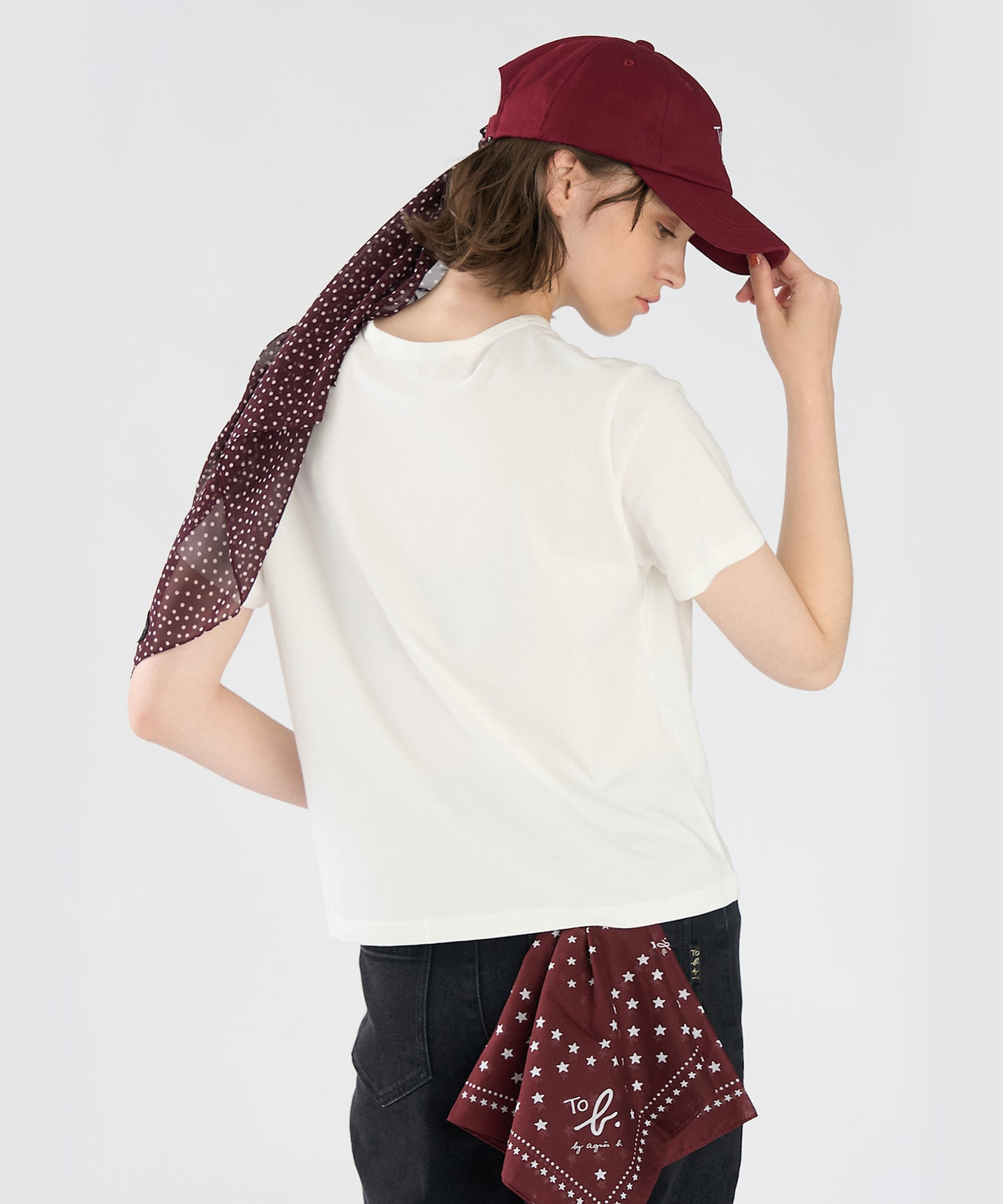 To b. by agnès b. ロゴ刺繍 ハート プリント コットン 半袖 Tシャツ ホワイト