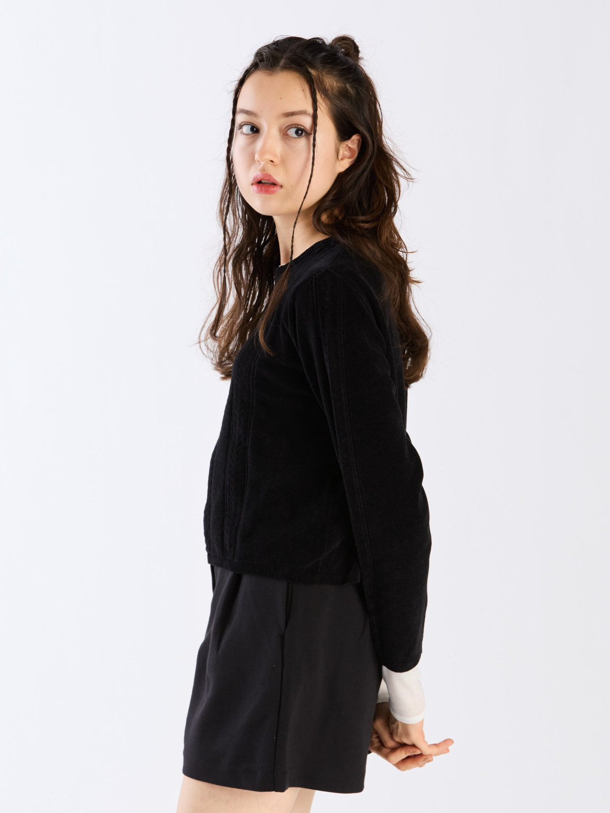 To b. by agnès b. 【Outlet】オープンワークモールニットプルオーバー ブラック