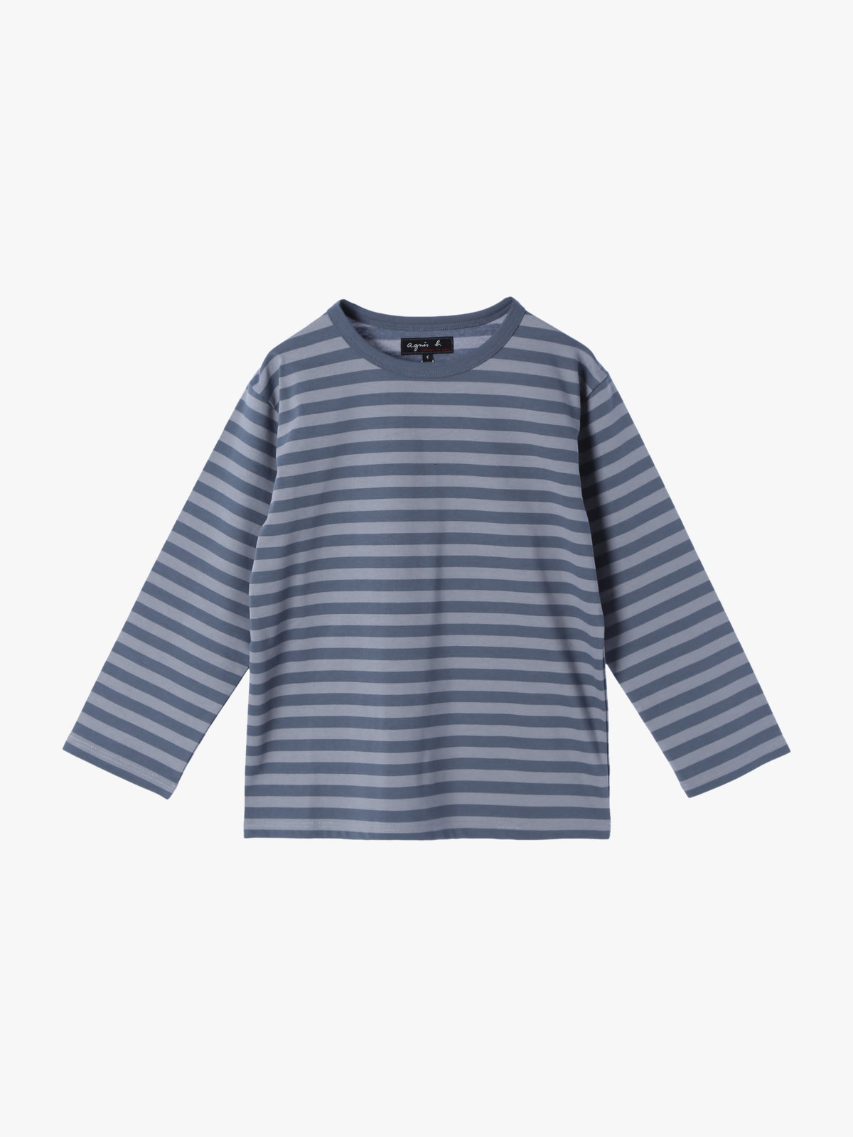 FEMME ウィメンズ 細ボーダー コットン 七分袖 Tシャツ "Lil Cool" ブルーグレー×ライトグレー