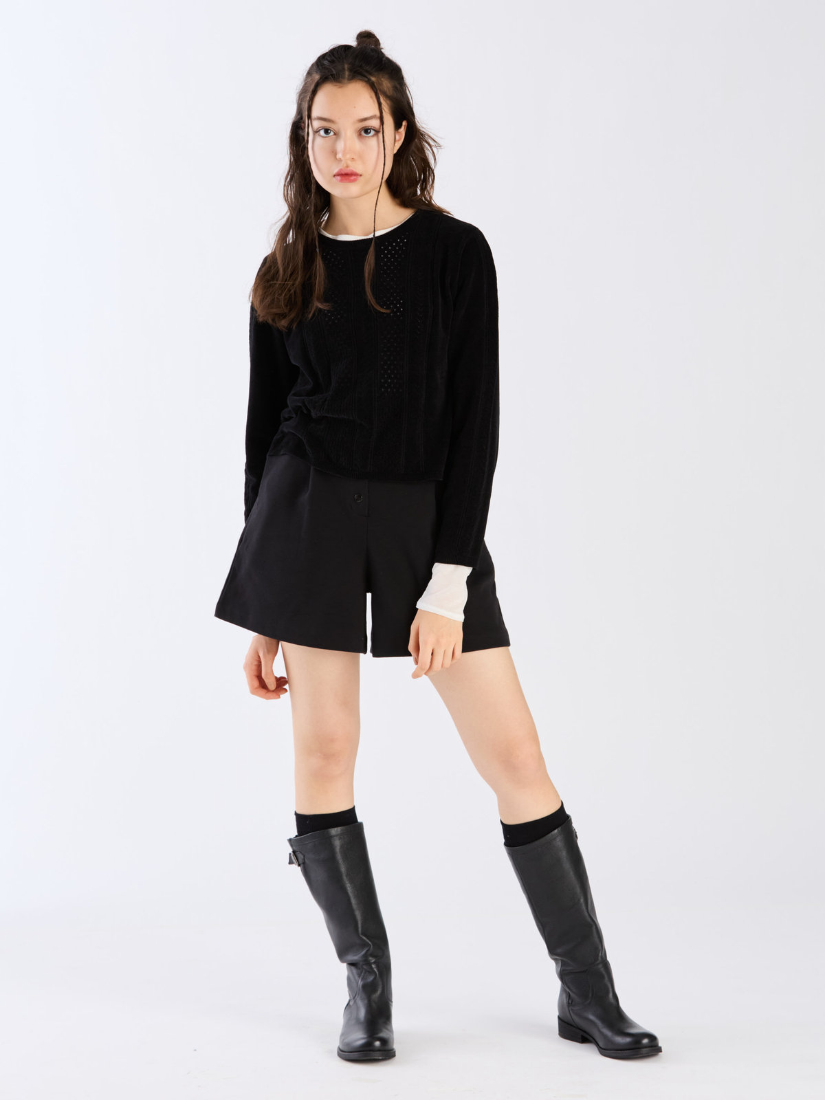 To b. by agnès b. 【Outlet】オープンワークモールニットプルオーバー ブラック