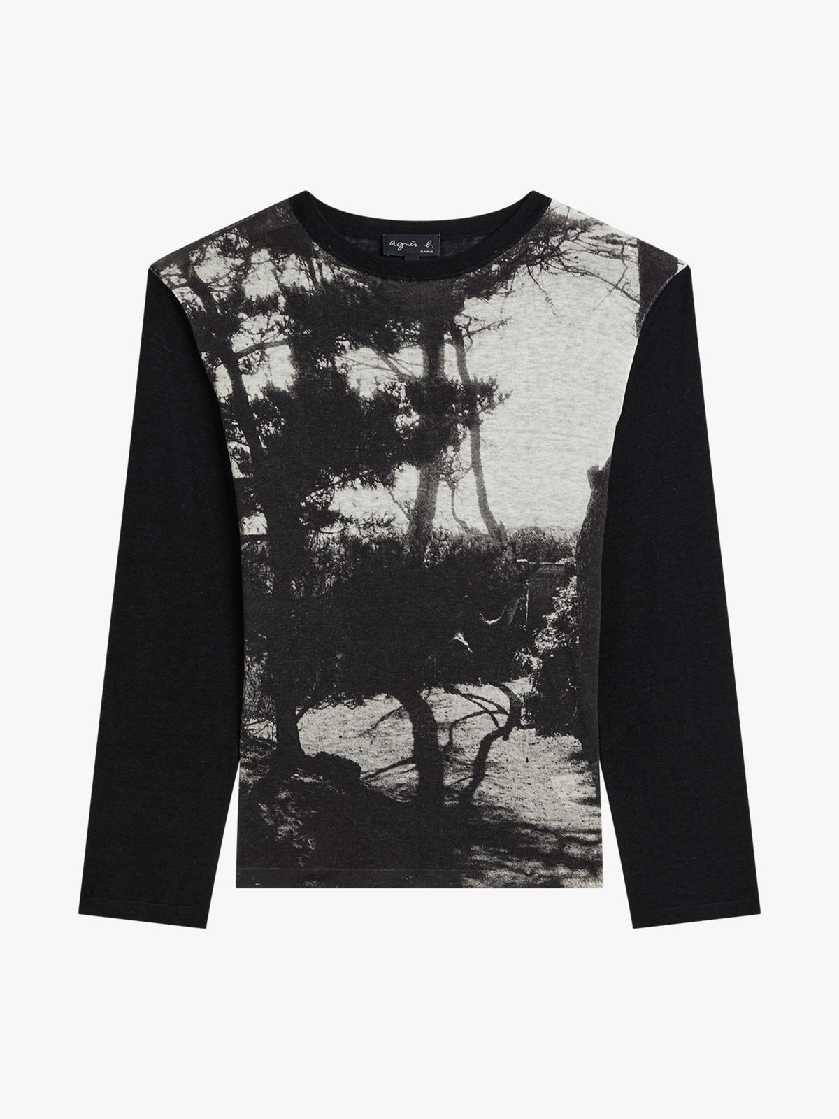 FEMME ウィメンズ フォトプリント シルク リネン 長袖 ニット プルオーバー ”Ombre” ブラック