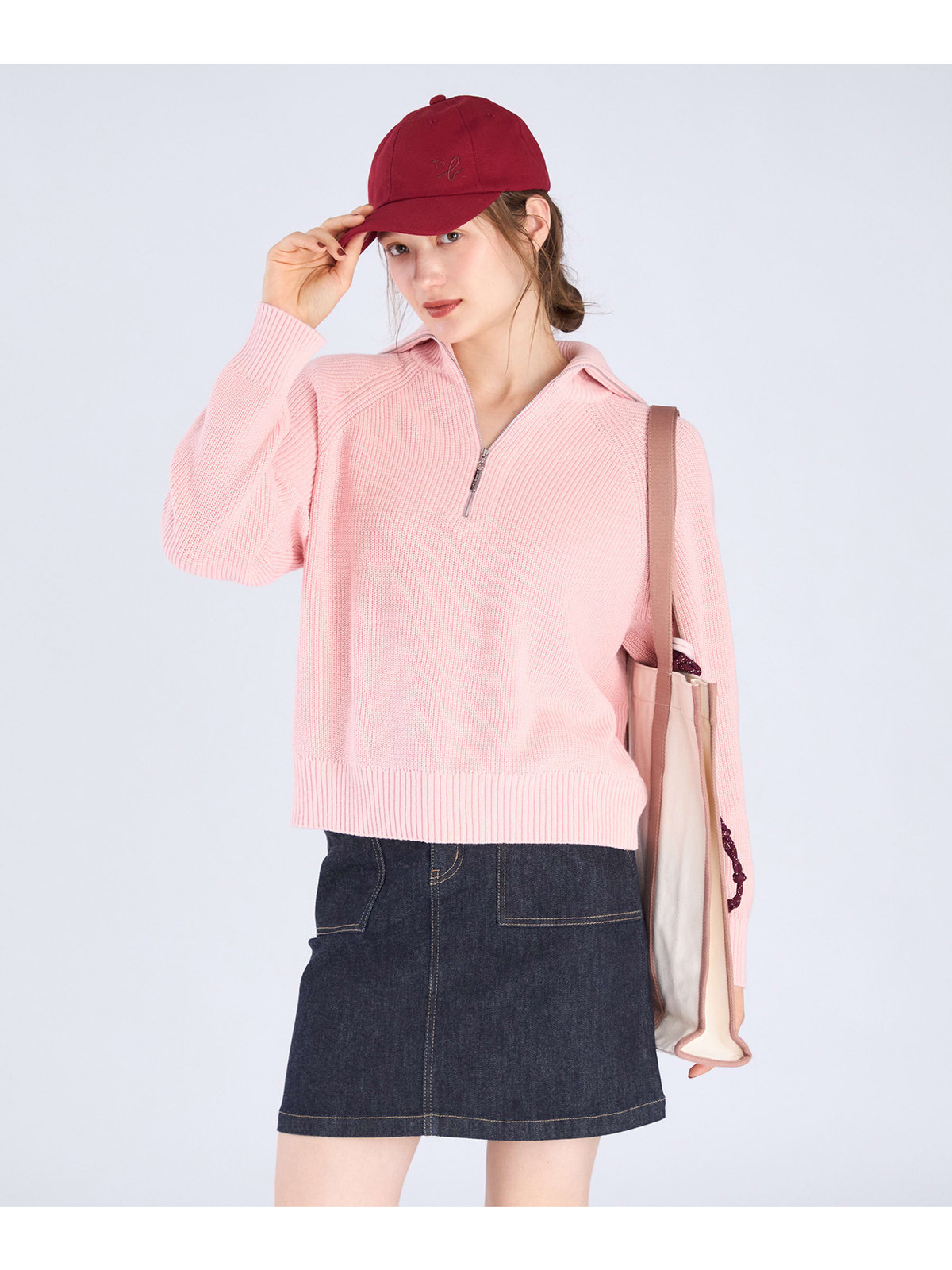 To b. by agnès b. 【Outlet】ハーフジップ ニット プルオーバー ピンク