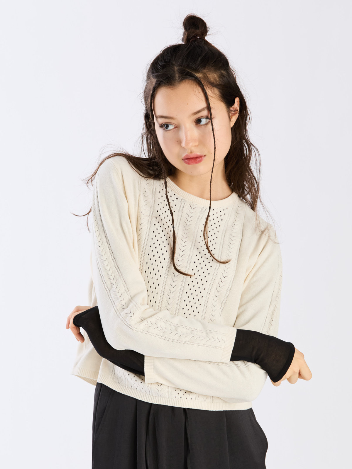 To b. by agnès b. 【Outlet】オープンワークモールニットプルオーバー ホワイト