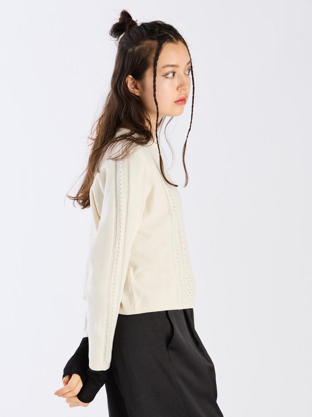 To b. by agnès b. 【Outlet】オープンワークモールニットプルオーバー ホワイト