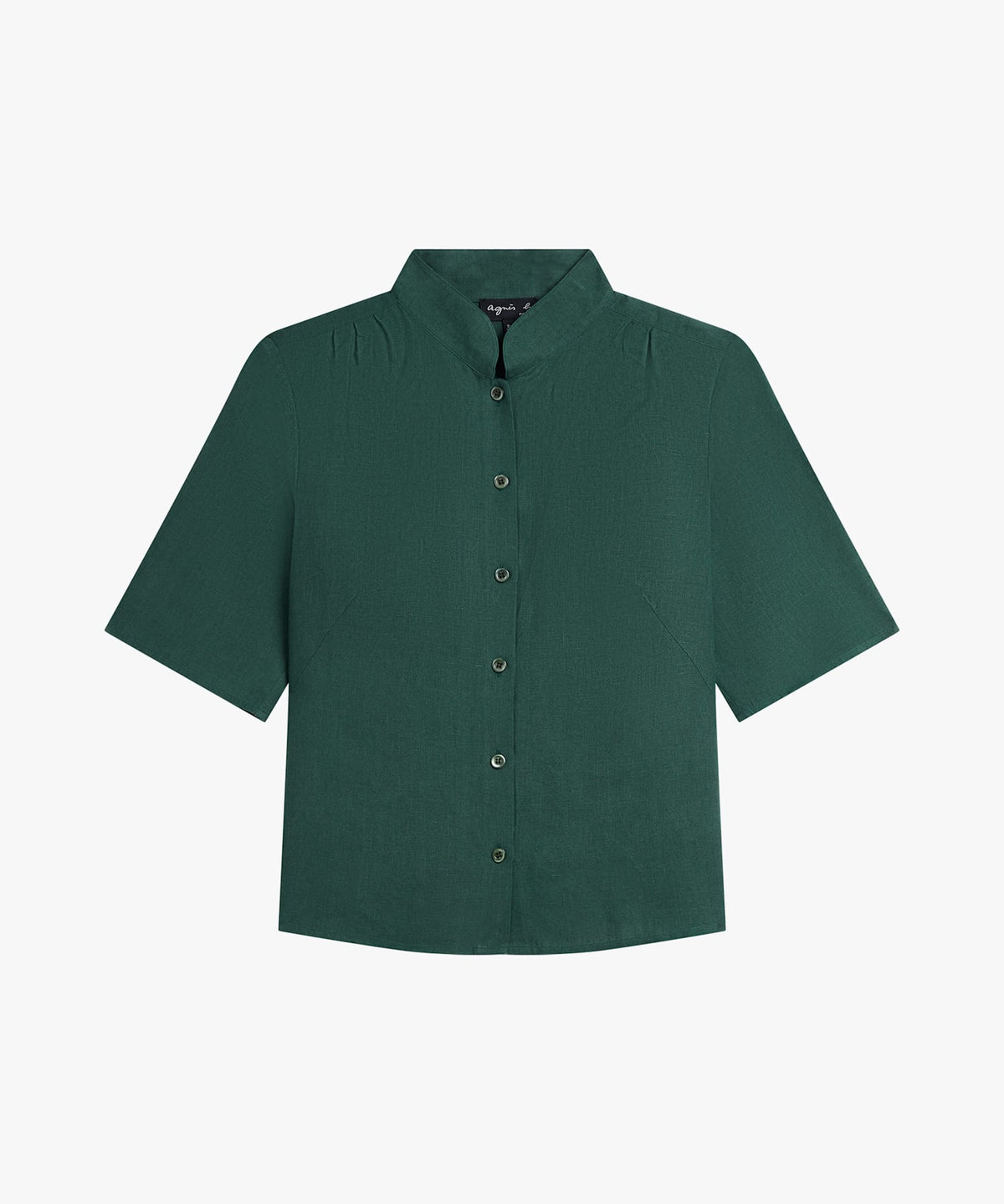 FEMME ウィメンズ リネン キャンバス スタンドカラー 半袖 シャツ "Ginette" グリーン