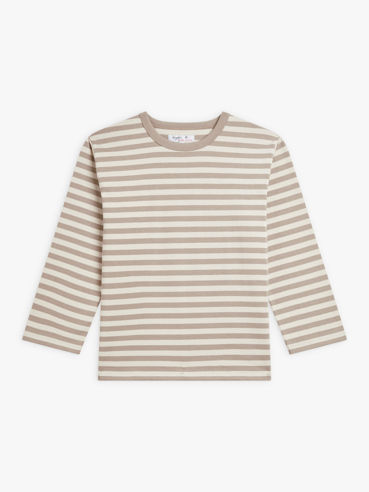 FEMME ウィメンズ 細ボーダー コットン 七分袖 Tシャツ ”Lil Cool” ベージュ×エクリュ