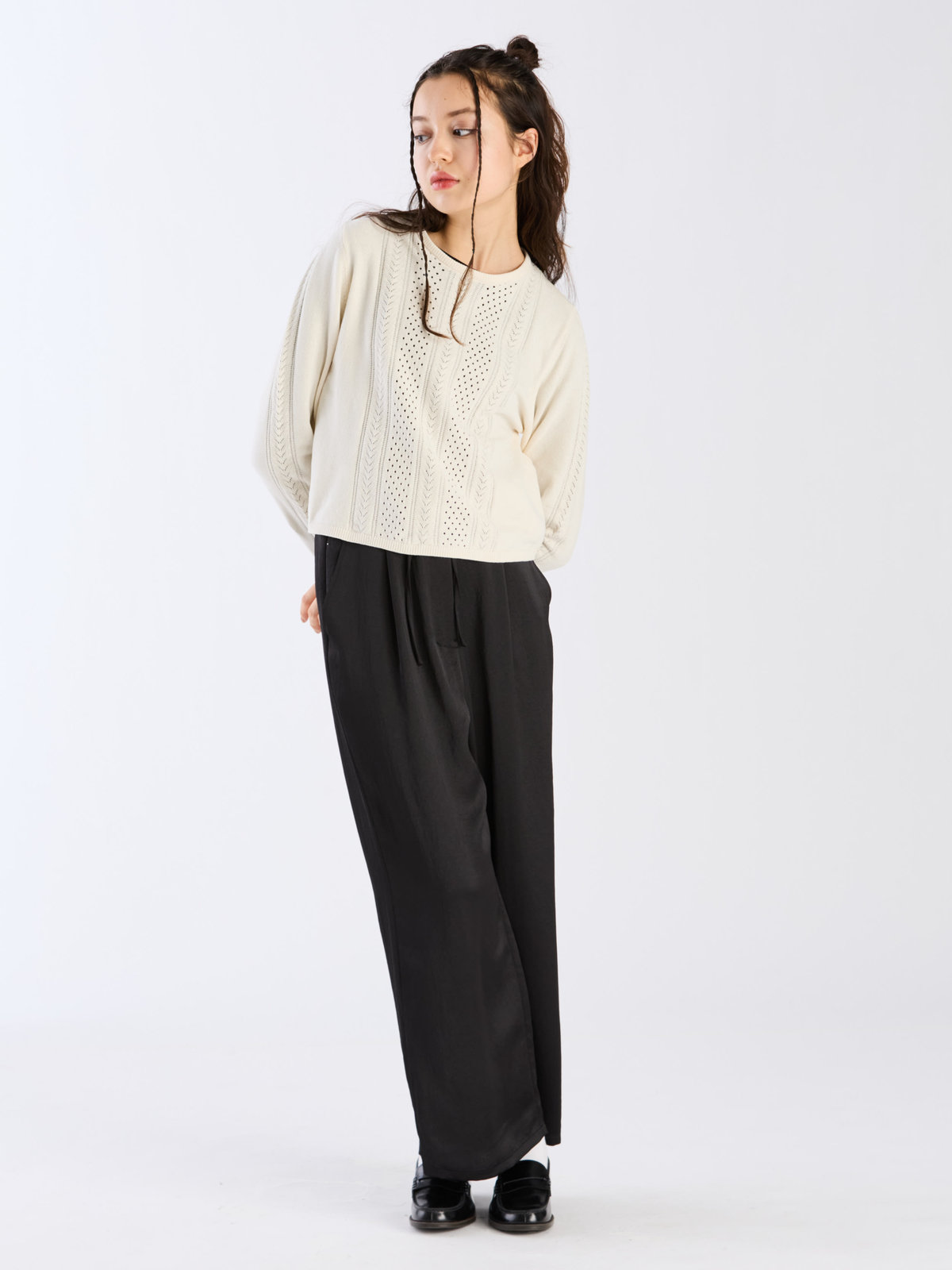 To b. by agnès b. 【Outlet】オープンワークモールニットプルオーバー ホワイト
