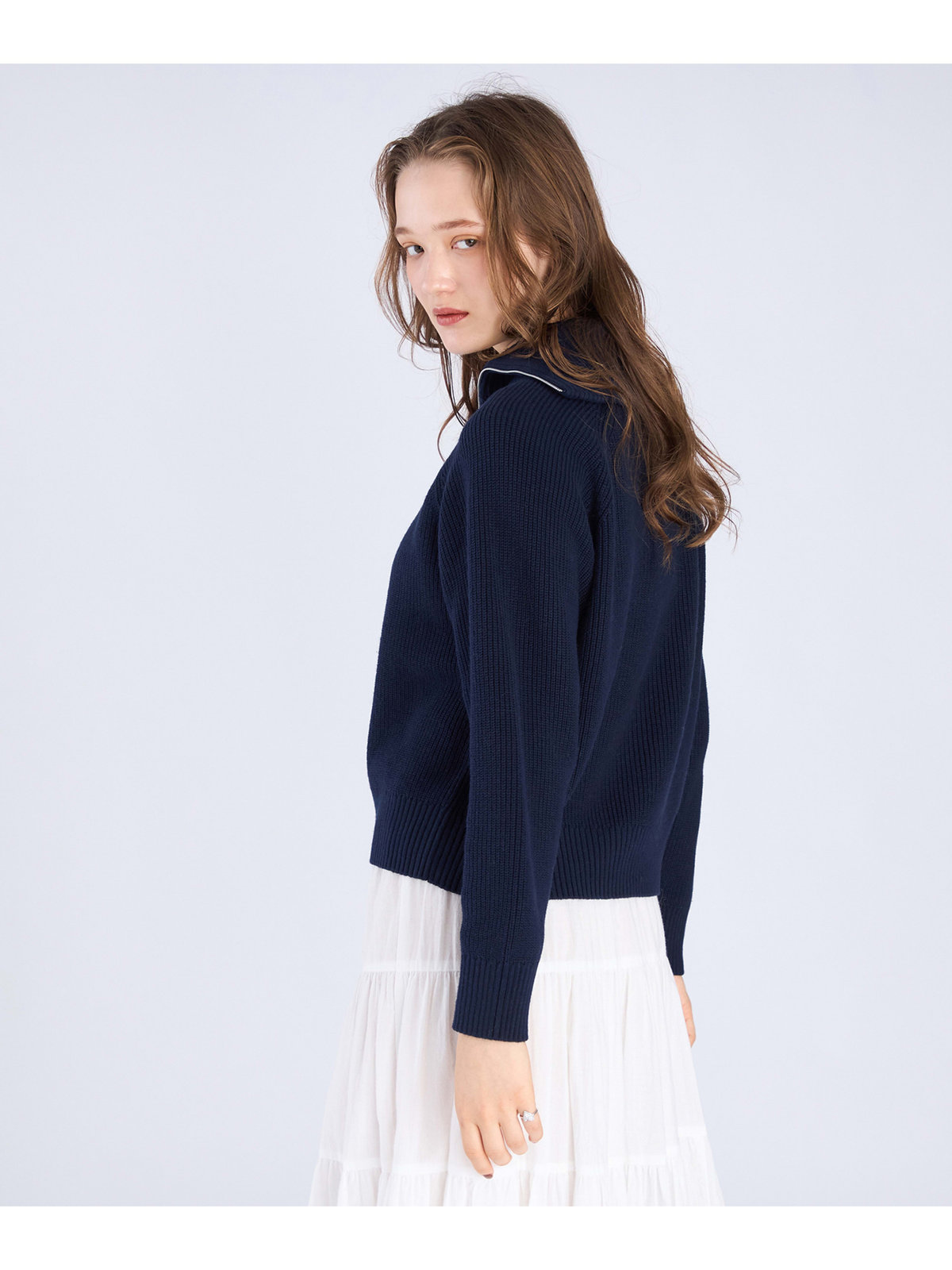 To b. by agnès b. 【Outlet】ハーフジップ ニット プルオーバー ネイビー