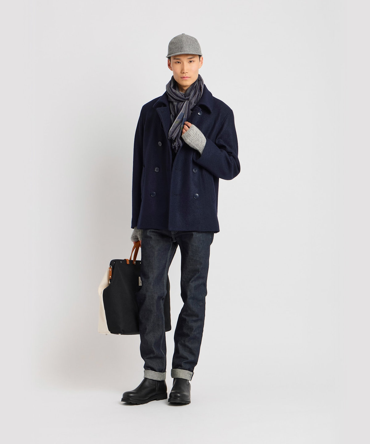 HOMME メンズ メンズ ウール 長袖 ピーコート "Roan" ブルー系その他
