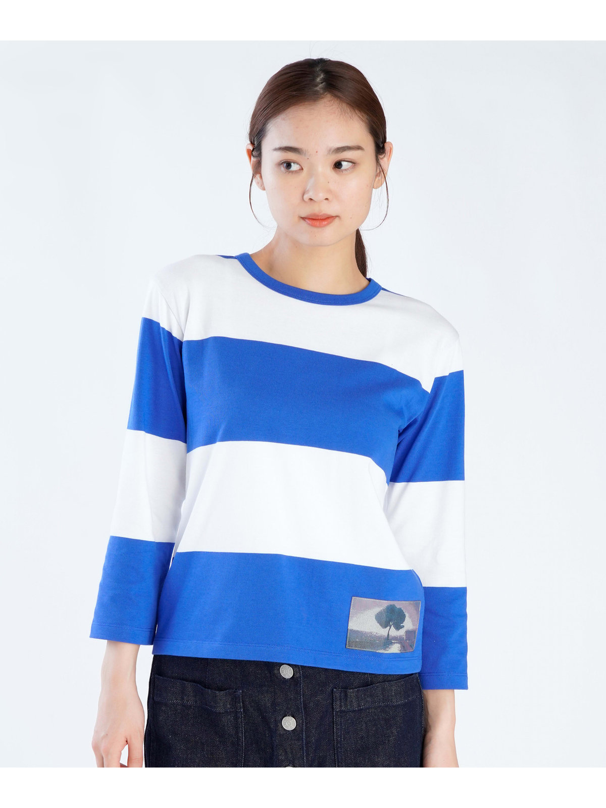FEMME ウィメンズ 【Outlet】ボーダー コットン 7分袖 Tシャツ "Lil Cool" ロイヤルブルー×ホワイト