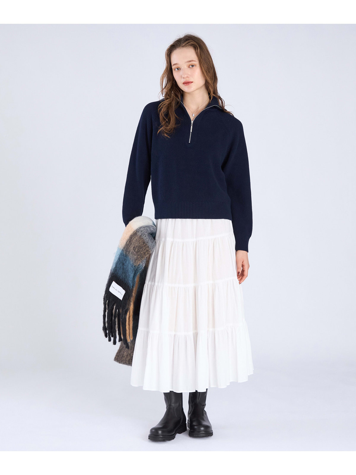 To b. by agnès b. 【Outlet】ハーフジップ ニット プルオーバー ネイビー