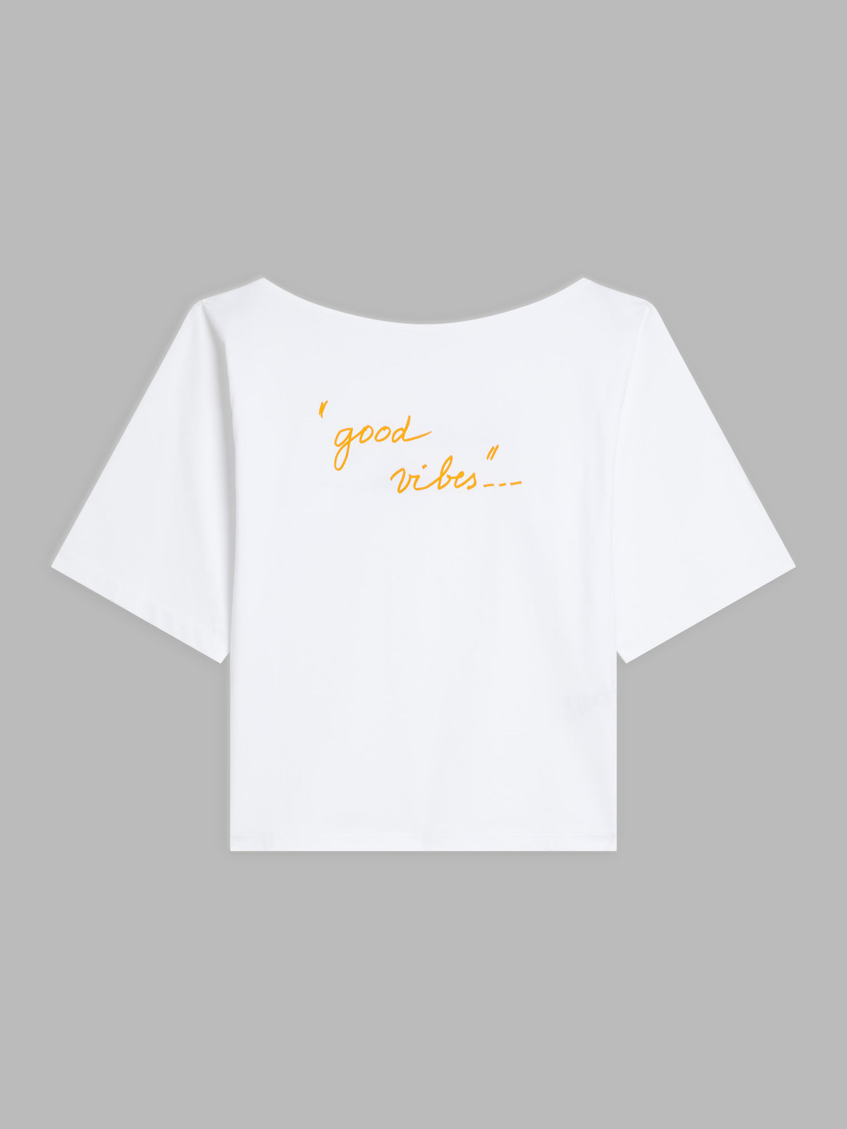FEMME ウィメンズ 【Outlet】プリント オーガニックコットン ボートネック 5分袖Tシャツ "good vibes/ bad vibes" ホワイト