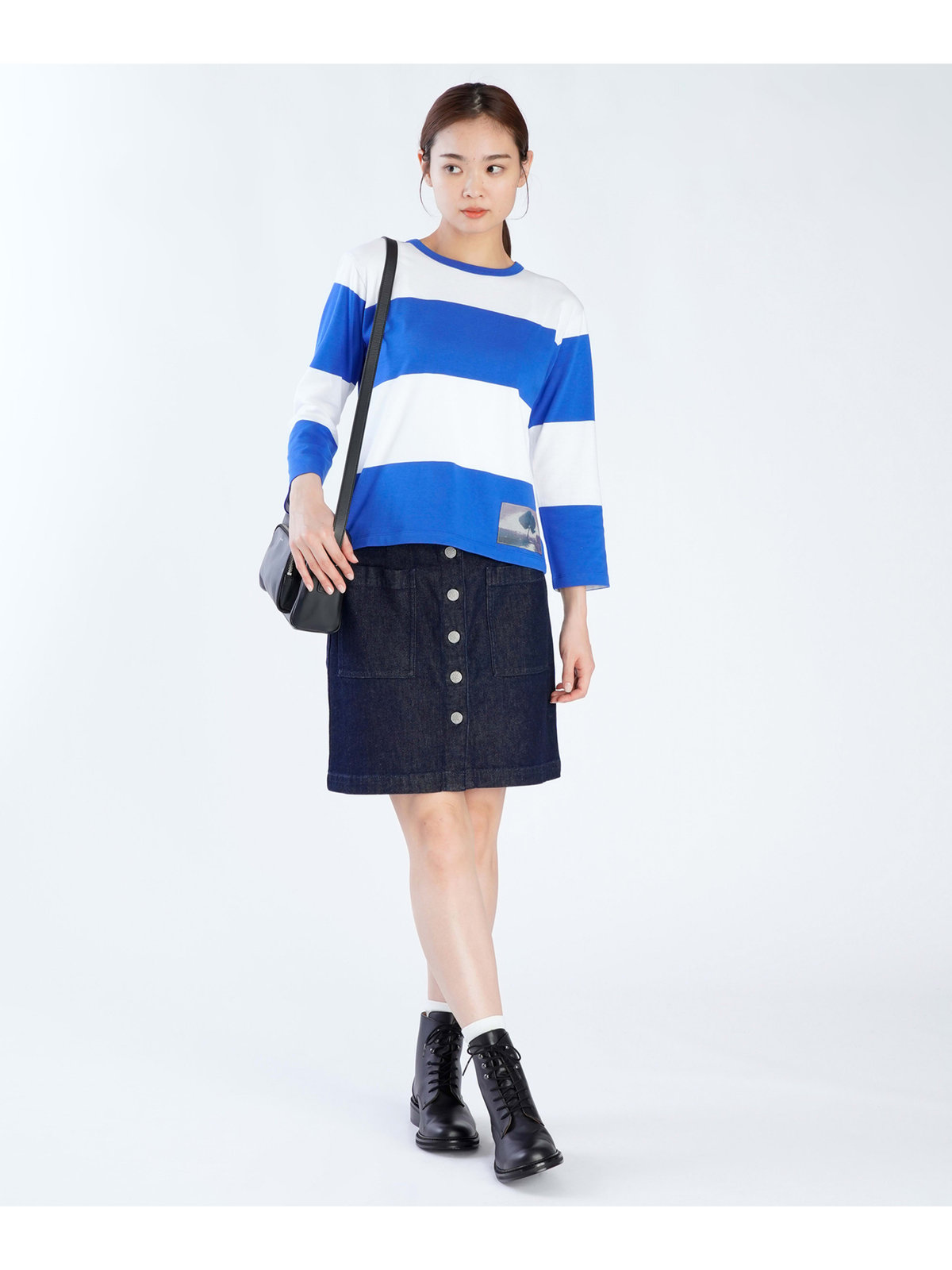 FEMME ウィメンズ 【Outlet】ボーダー コットン 7分袖 Tシャツ "Lil Cool" ロイヤルブルー×ホワイト