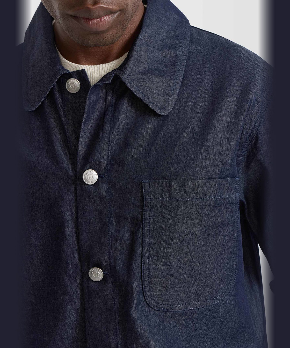 HOMME メンズ メンズ デニム シャンブレー 長袖 ジャケット "Sanshui" ネイビー