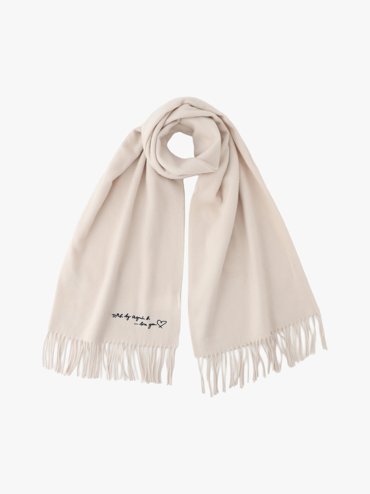 To b. by agnès b. ロゴ刺繍 ウール カシミア マフラー ホワイト系その他