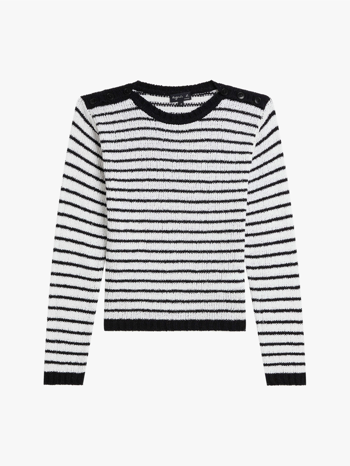 FEMME ウィメンズ ボーダー コットン ジャージー 長袖 ニット プルオーバー ホワイト