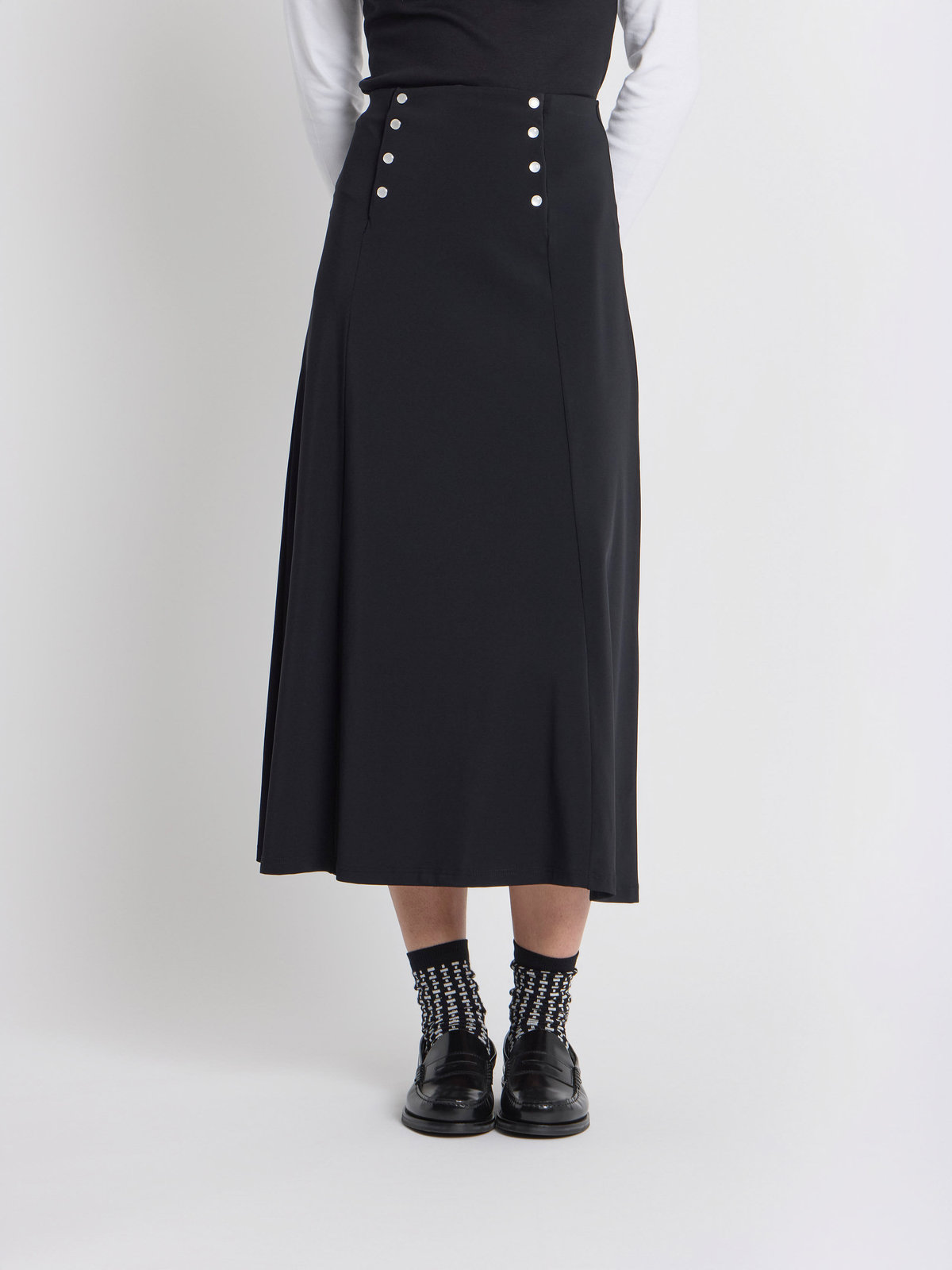 FEMME ウィメンズ ダブルボタン ジャージー フレア スカート ブラック