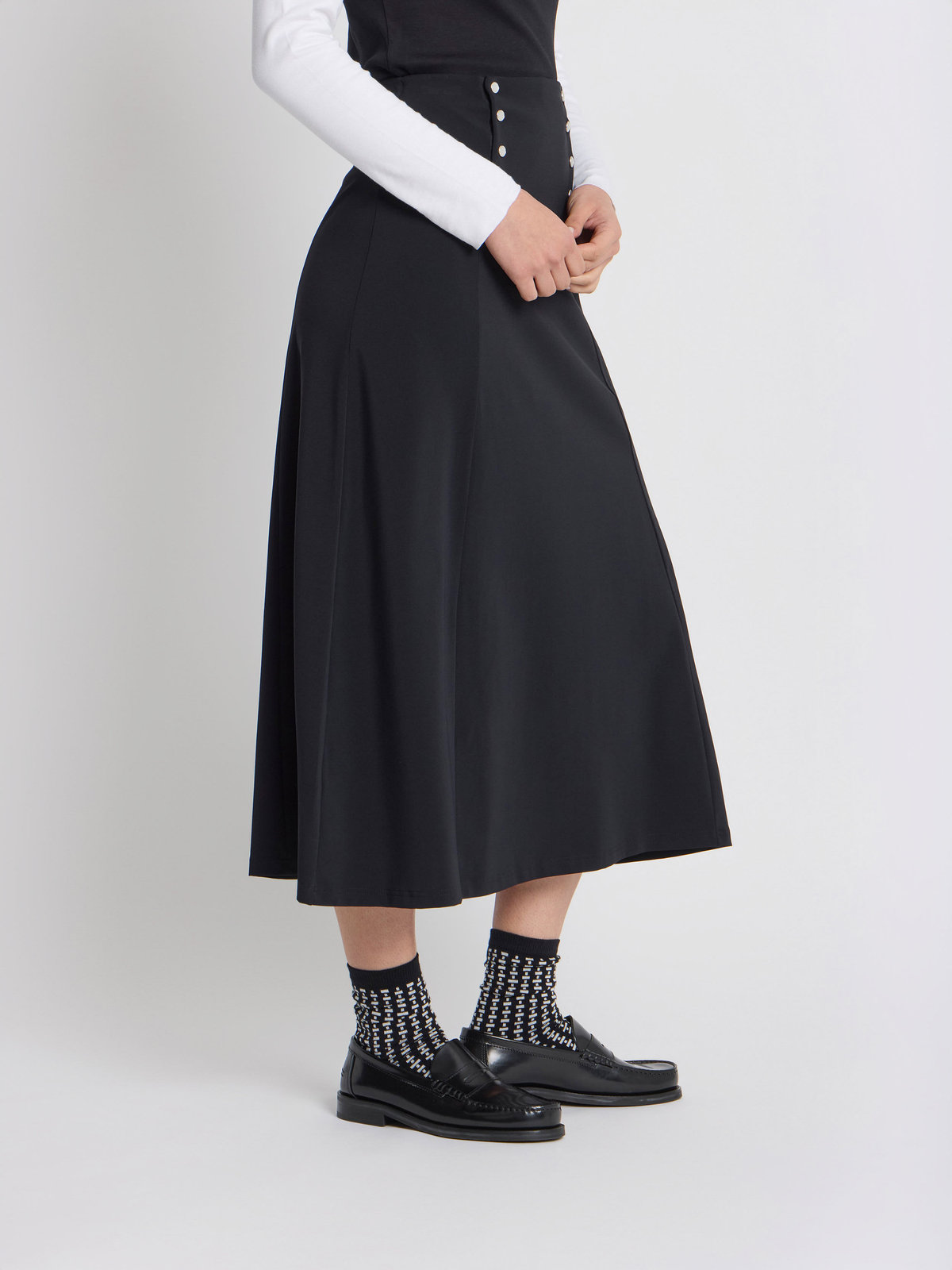 FEMME ウィメンズ ダブルボタン ジャージー フレア スカート ブラック