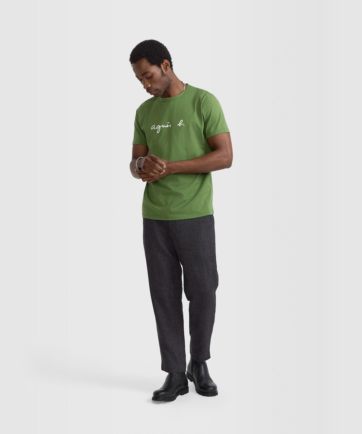 HOMME メンズ メンズ ロゴ プリント 半袖 Tシャツ "Brando" グリーン系その他