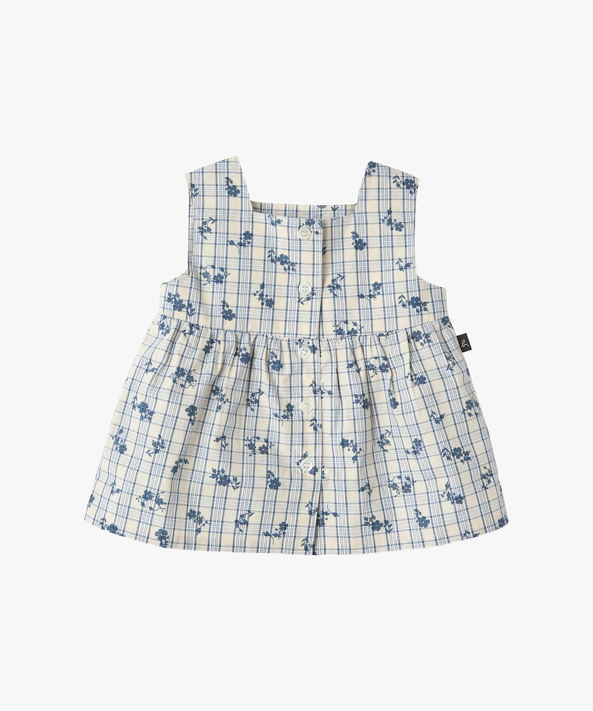 ENFANT ガールズ キッズ フラワープリント チェック コットン ノースリーブ ワンピース ブルー系その他