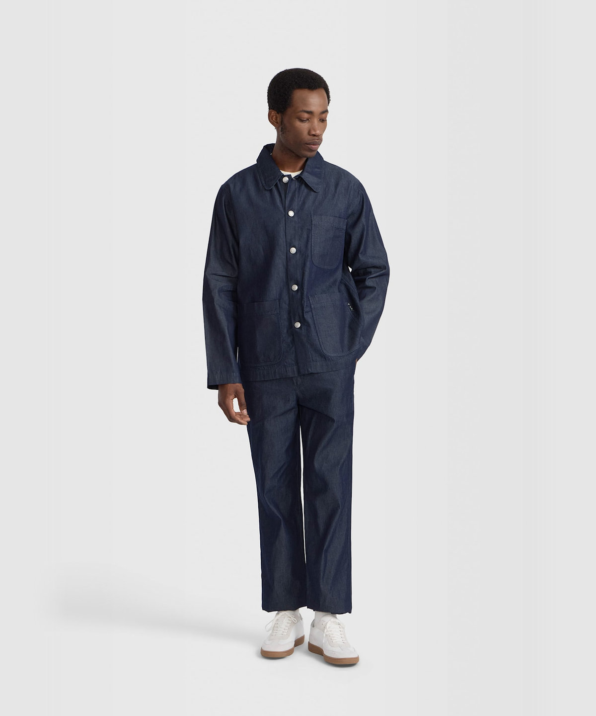 HOMME メンズ メンズ デニム シャンブレー 長袖 ジャケット "Sanshui" ネイビー