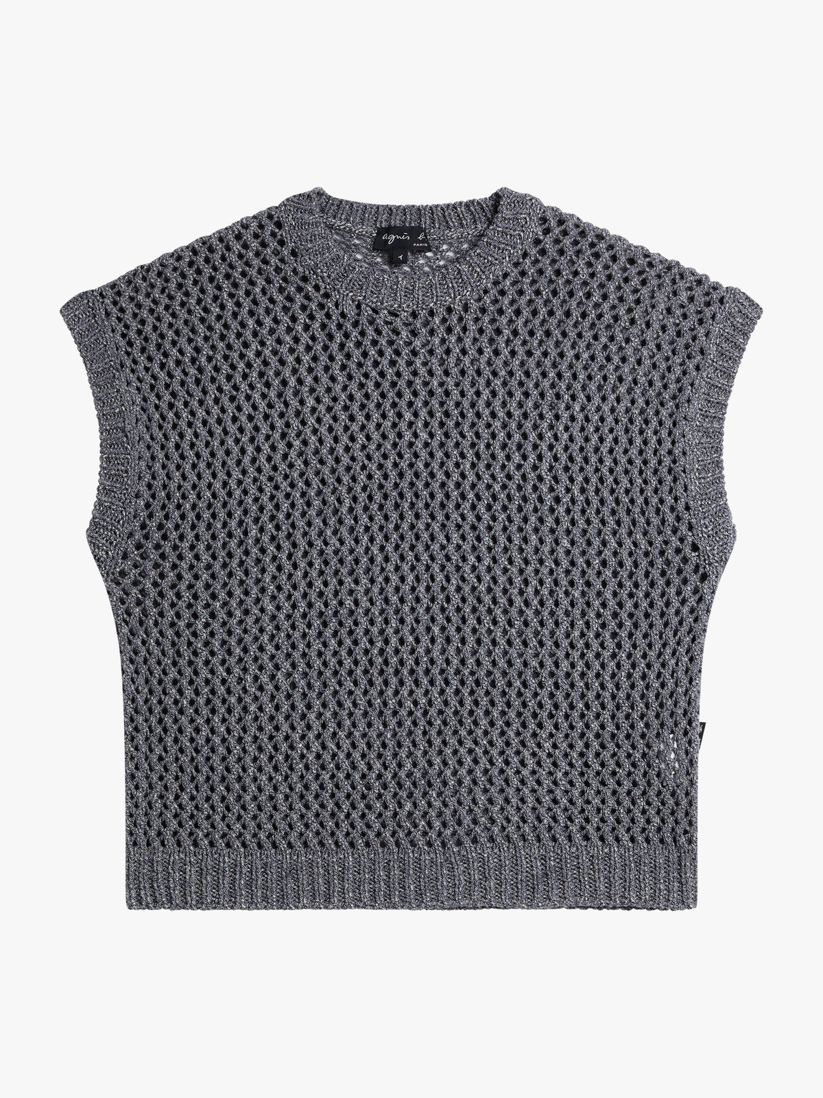 FEMME ウィメンズ 透かし編み コットン ノースリーブ ニット プルオーバー "Cary" グレー