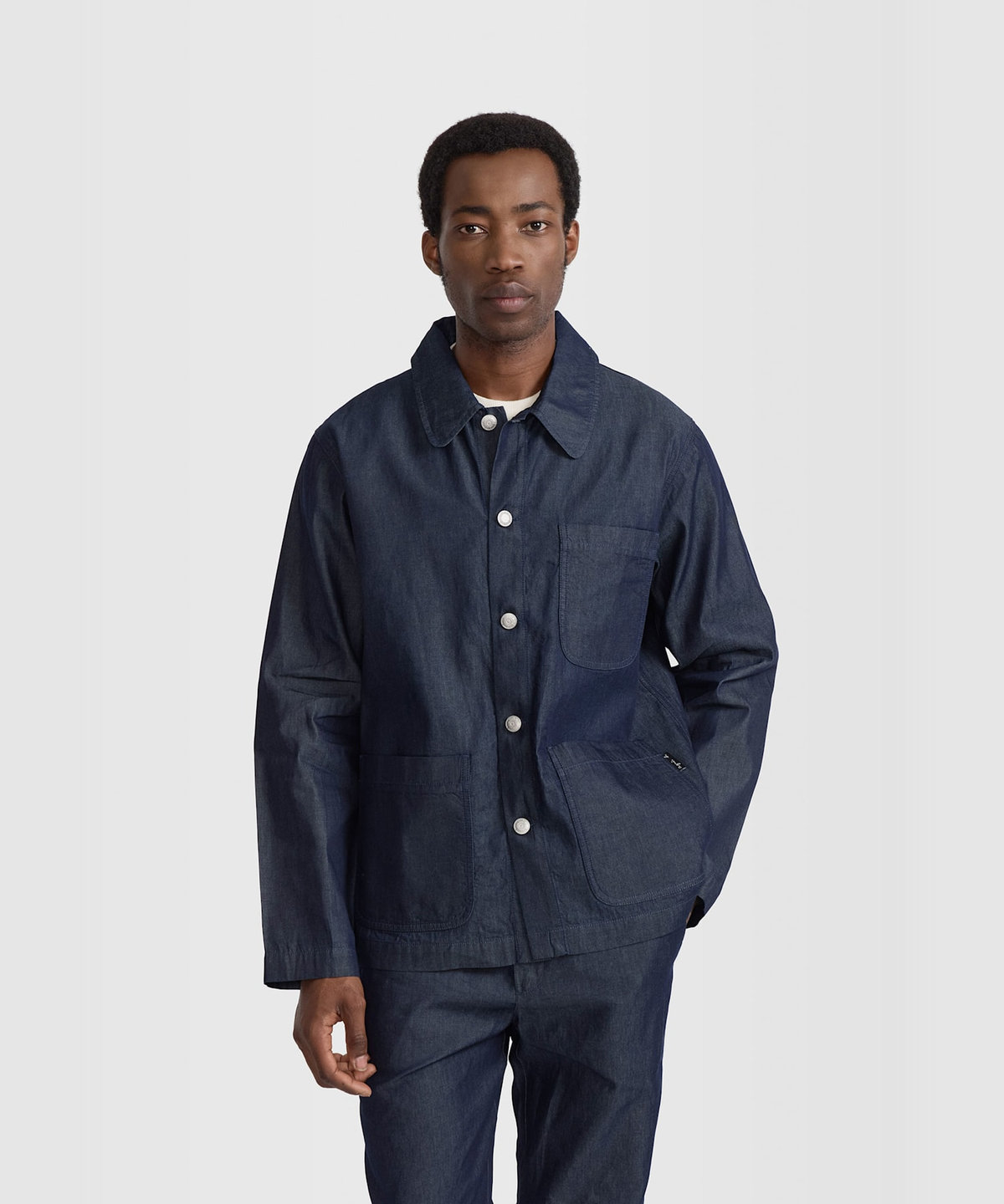 HOMME メンズ メンズ デニム シャンブレー 長袖 ジャケット "Sanshui" ネイビー