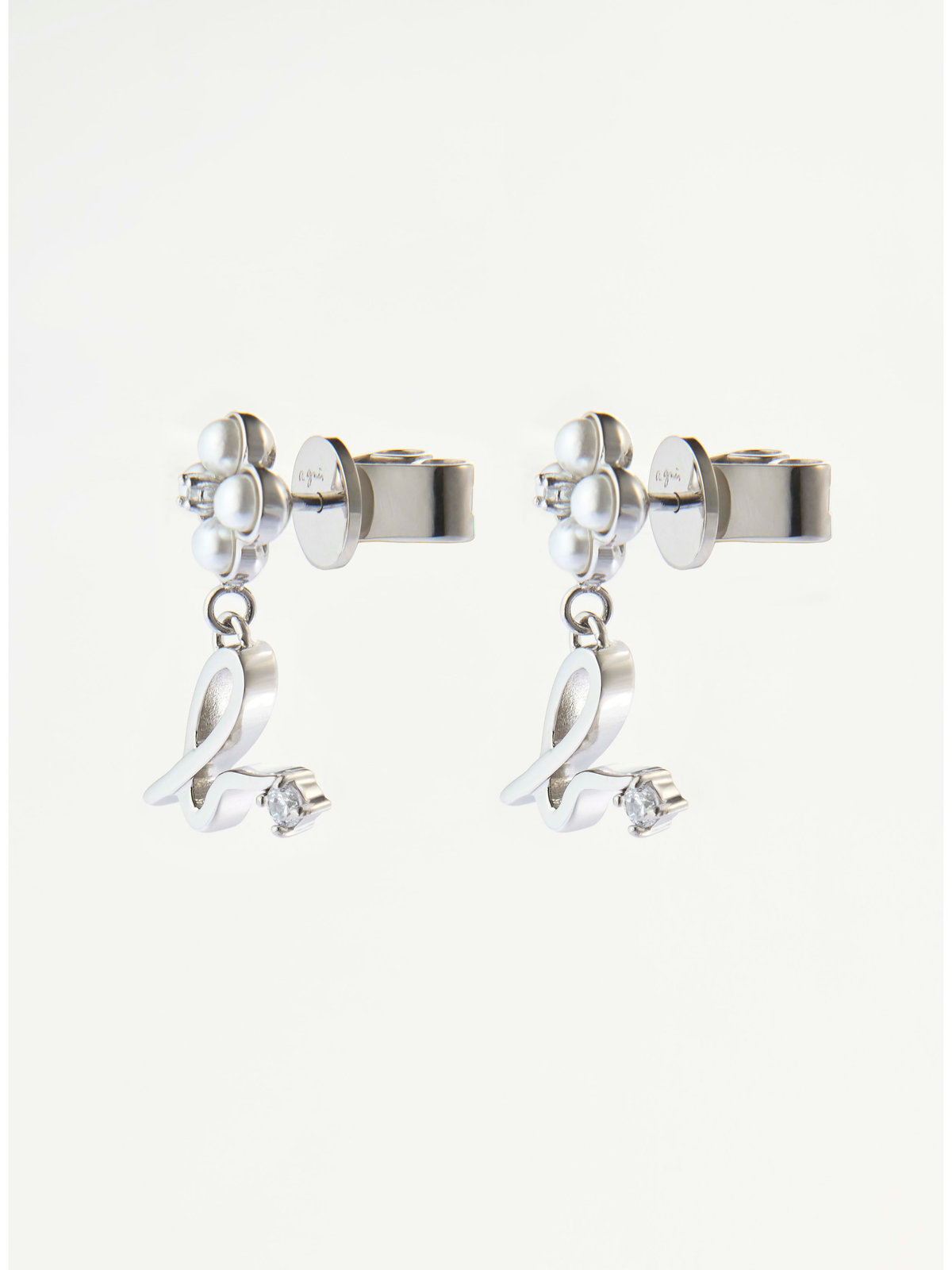 FEMME ウィメンズ "b."ロゴ フラワーモチーフ パール ピアス "Double bloom" シルバー