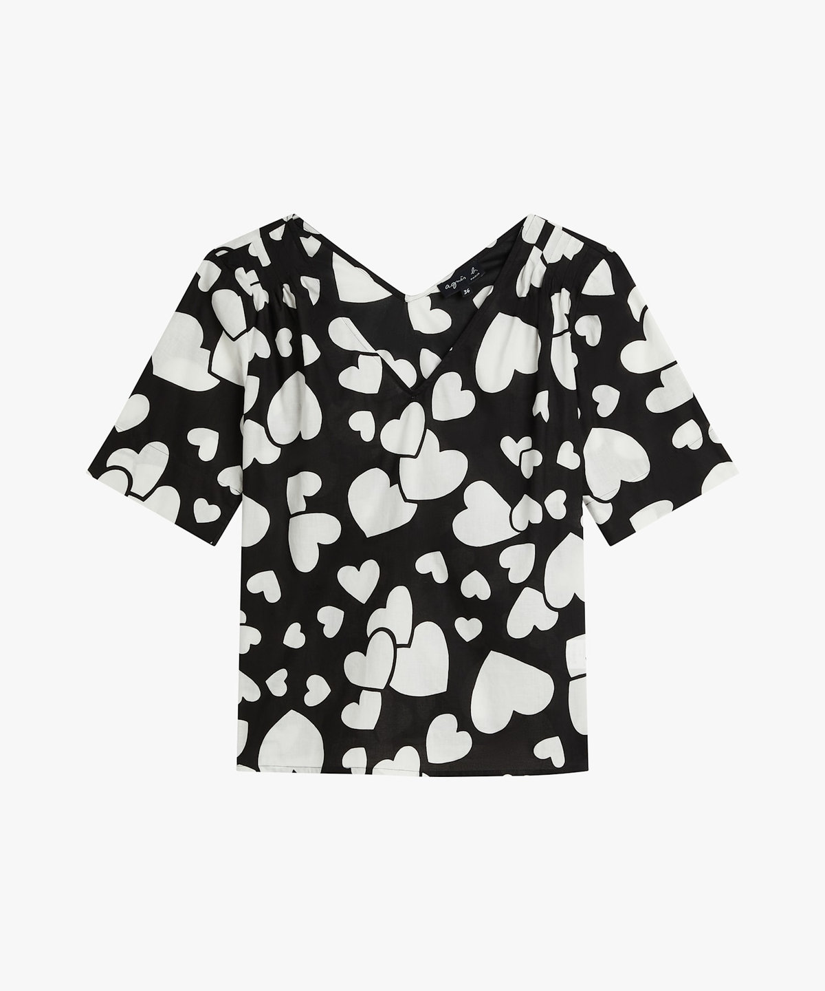 FEMME ウィメンズ ハート プリント コットン Ｖネック 半袖 トップス ブラック