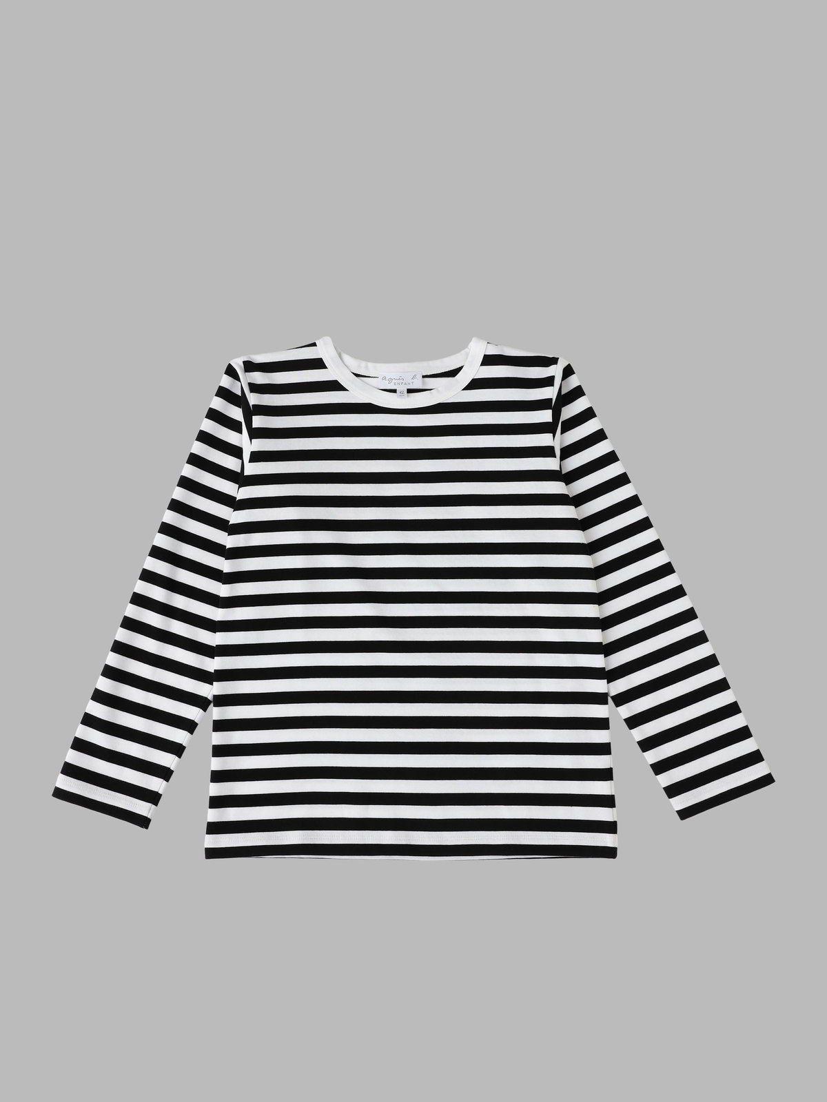 ENFANT ユニセックス キッズ コットン 細ボーダー 長袖 Tシャツ ホワイト×ブラック