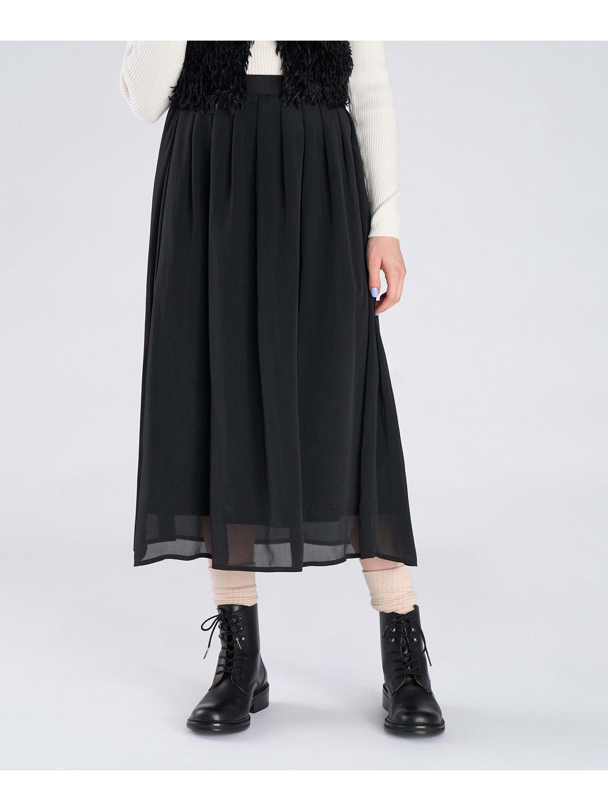 To b. by agnès b. 【Outlet】シャンブレー ロング スカート ブラック