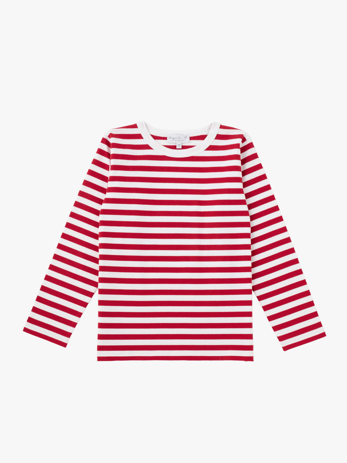 ENFANT ユニセックス キッズ コットン 細ボーダー 長袖 Tシャツ レッド×ホワイト