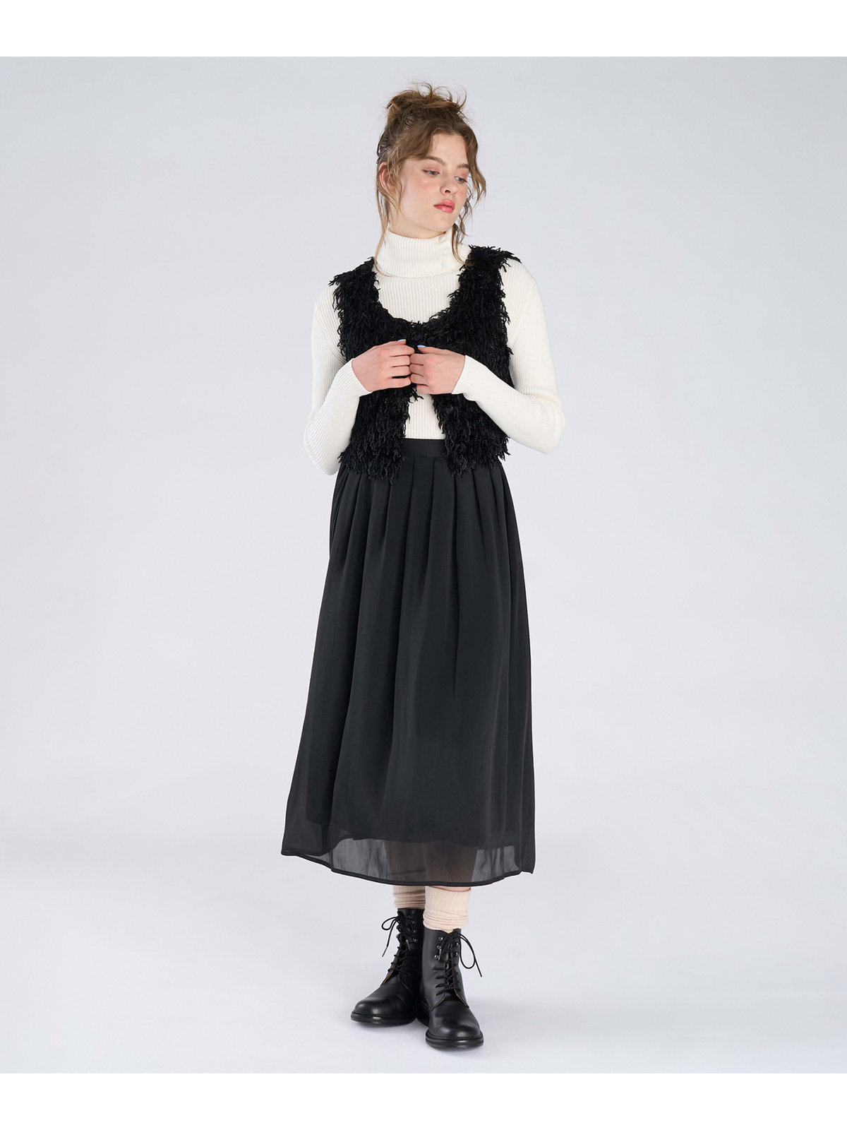 To b. by agnès b. 【Outlet】シャンブレー ロング スカート ブラック