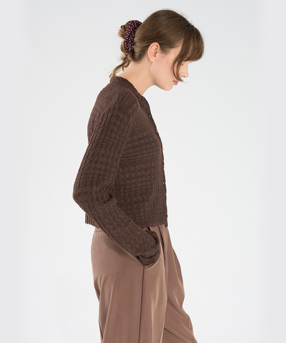 To b. by agnès b. シアーチェック 長袖 ニットシャツ ブラウン