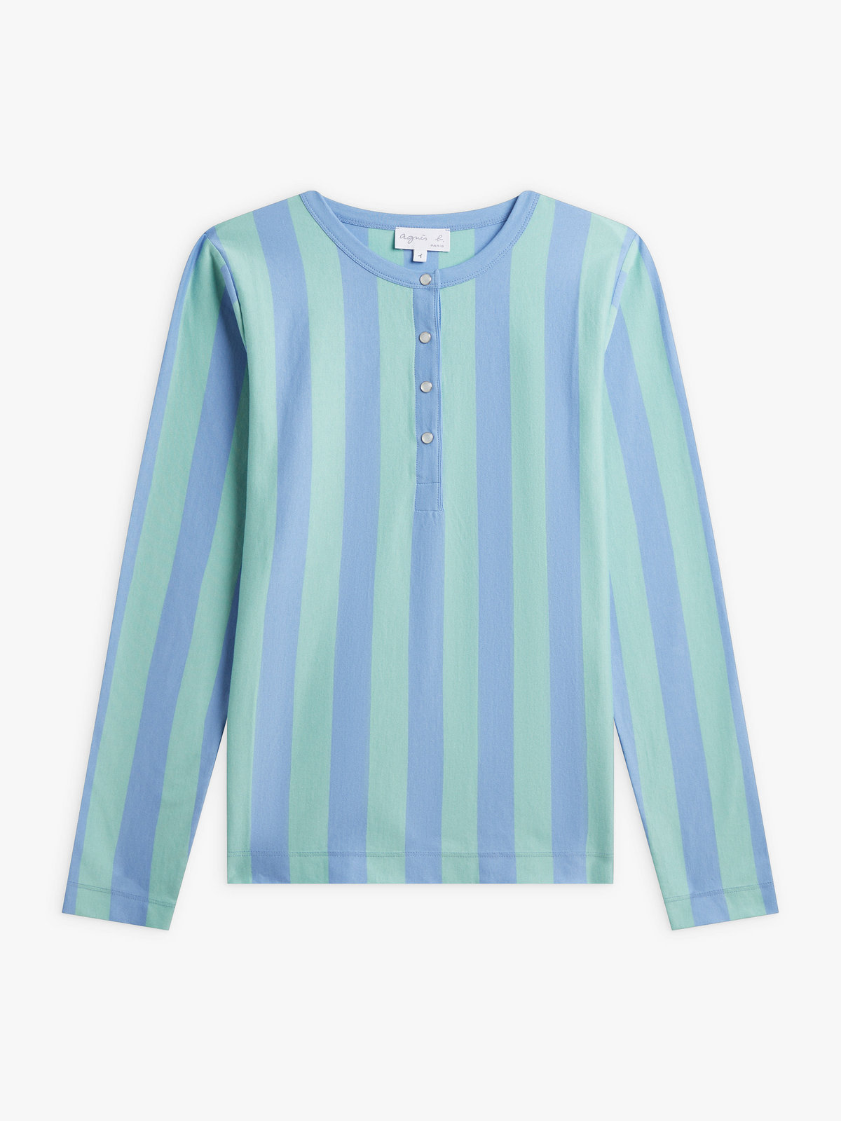 FEMME ウィメンズ ストライプ コットン ヘンリーネック 長袖Tシャツ ブルー系その他