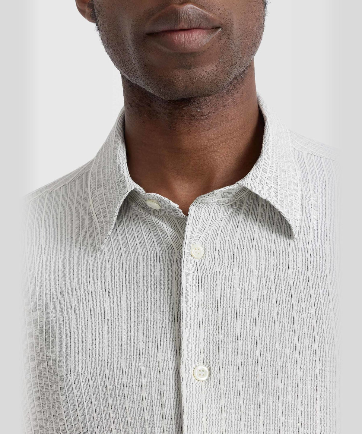 HOMME メンズ メンズ ストライプ コットン クレープボイル 長袖 シャツ "Andy" アイボリー