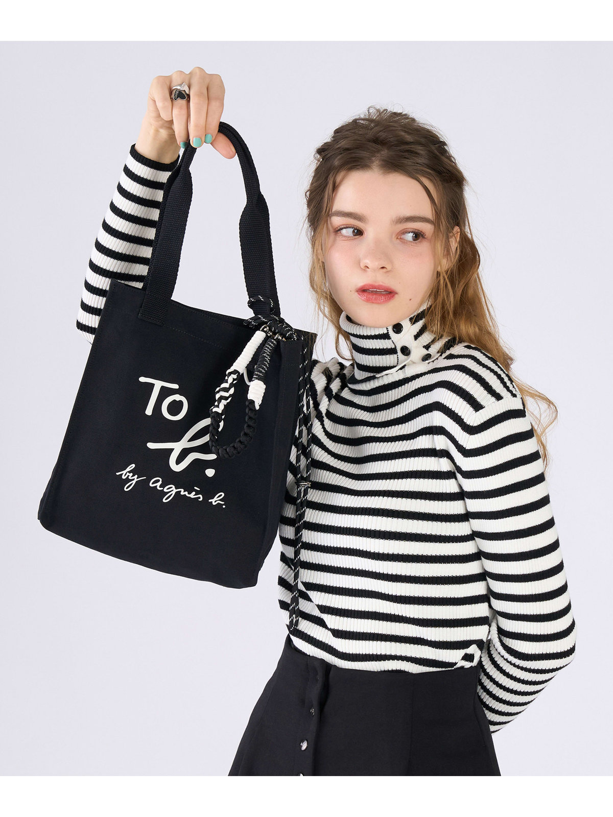 To b. by agnès b. コットン ロゴ ミニ トートバッグ ブラック