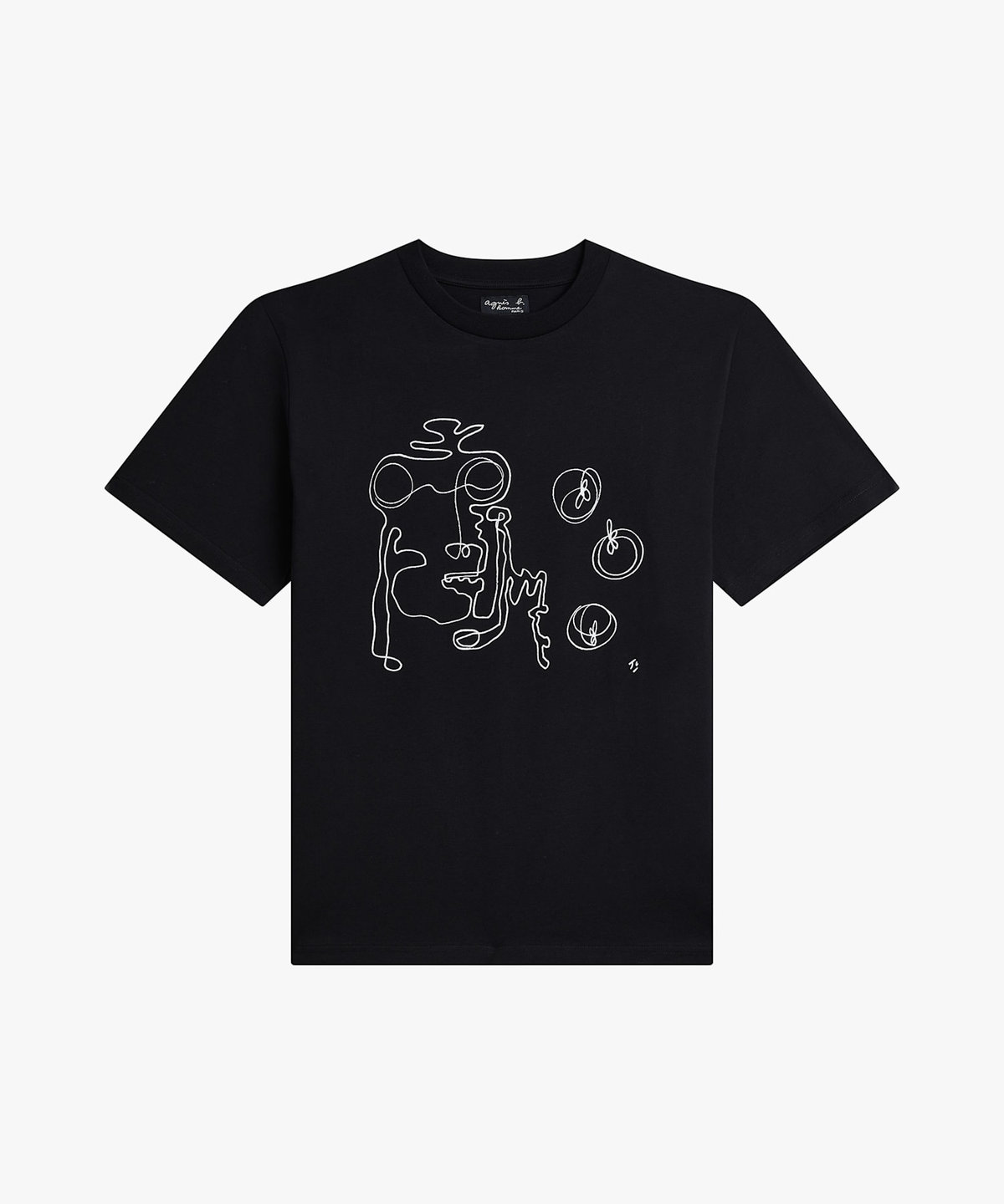 HOMME メンズ メンズ プリント コットン 半袖 アーティスト Tシャツ "Jen Cri" ブラック